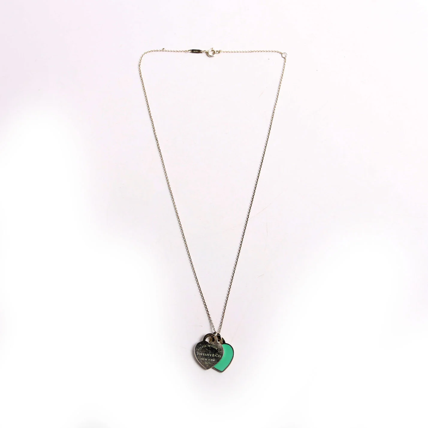 Please Return Small Double Enamel Heart Necklace 925/Teal - Image 2