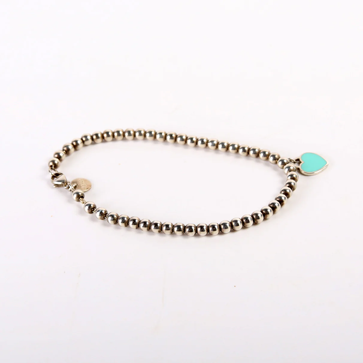Please Return To Mini Enamel Heart Bead Chain Bracelet 925 Teal - Image 5