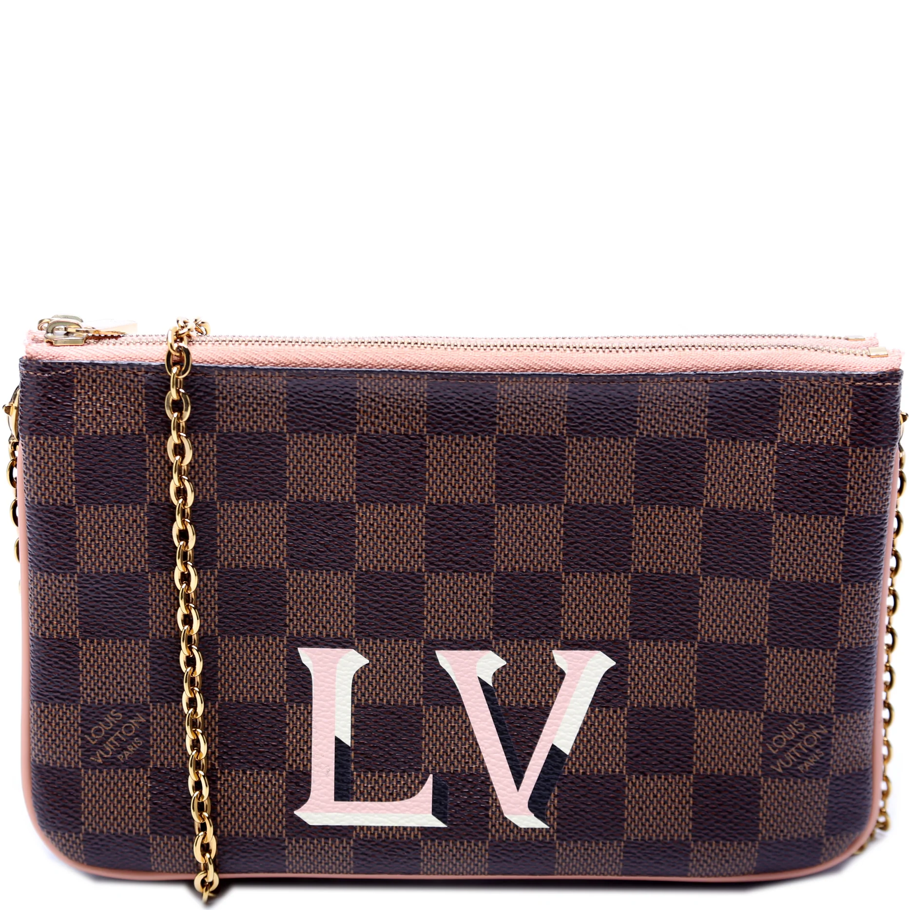 Pochette Double Zip Damier Ebene