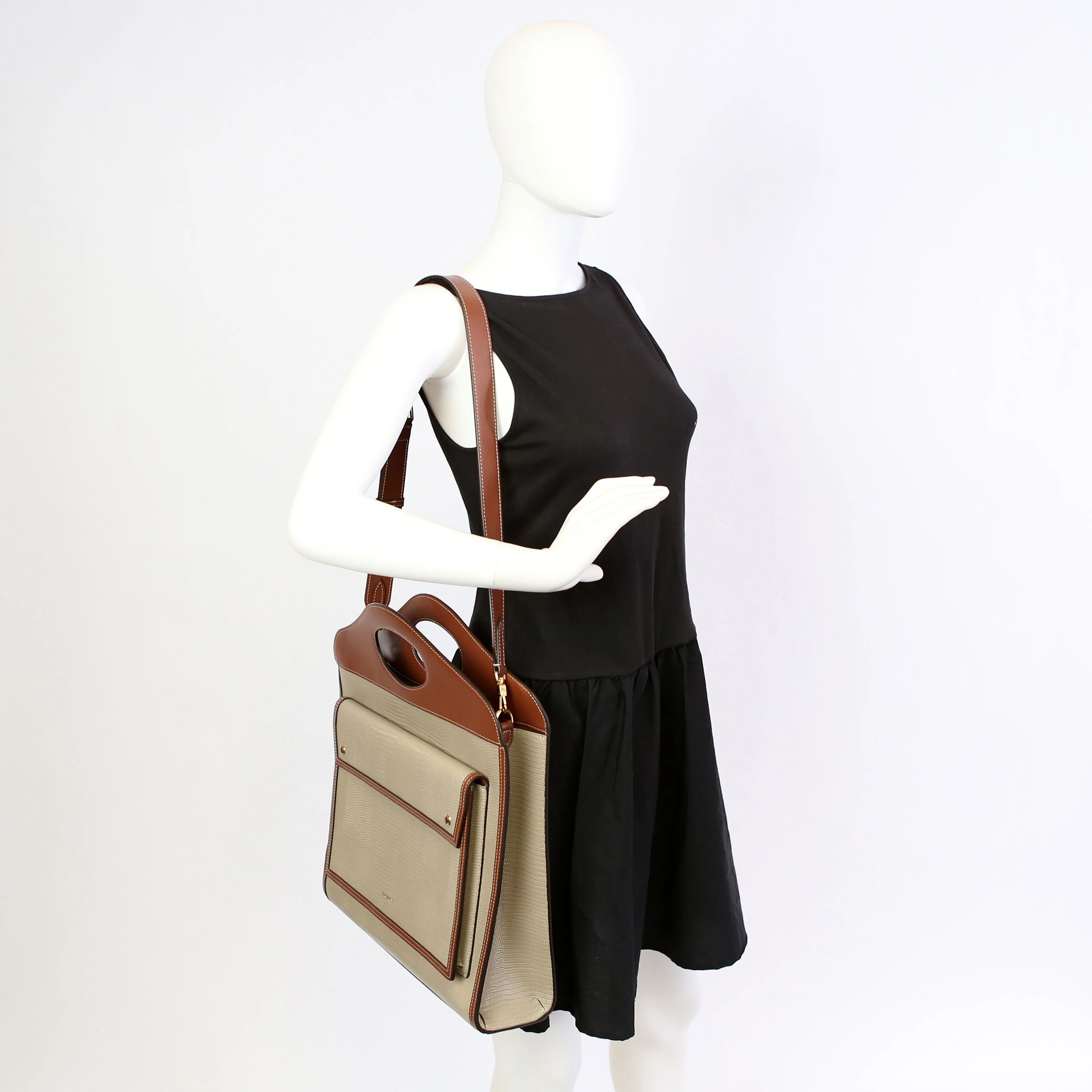 Pocket Tote Medium Lizard Embossed Beige - Image 11