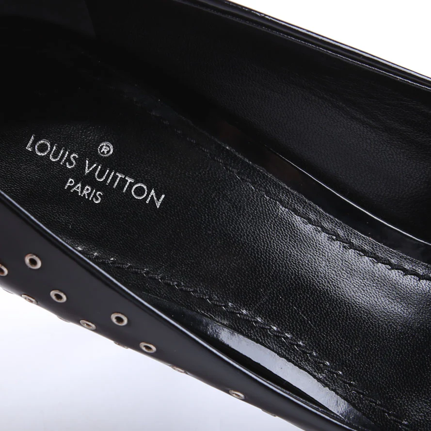 Pointed Toe Leather Pumps Size 39.5 Black - Image 5