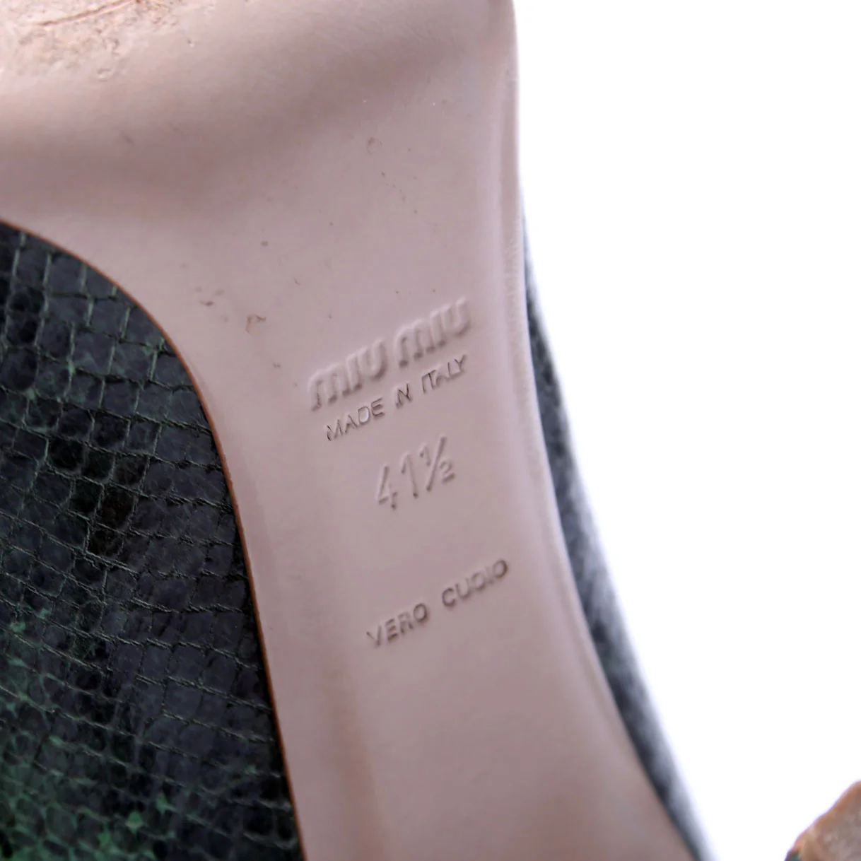 Pointed Toe Leather Stamped Pumps Size 41.5 Green - Image 7