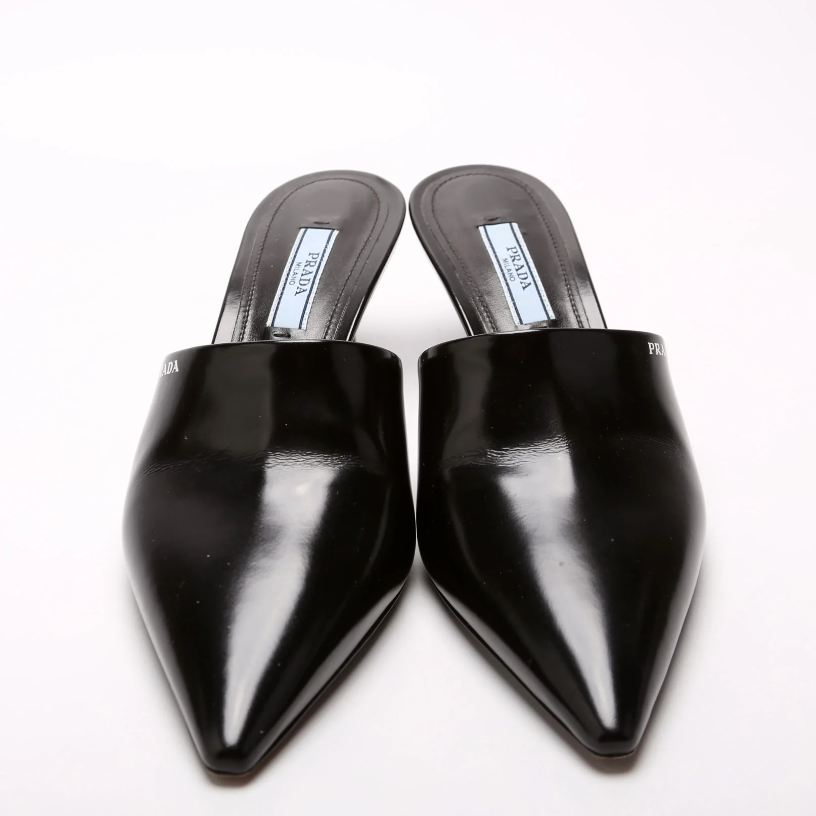 Pointed Toe Logo Heeled Mules Size 36.5 Black - Image 2