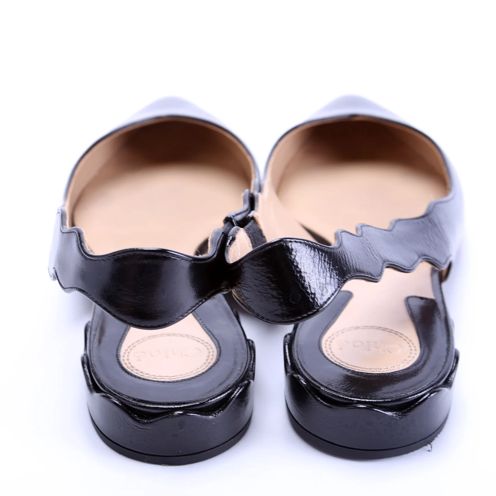 Pointed Toe Scalloped Slingback Flats Size 38.5 Black - Image 4