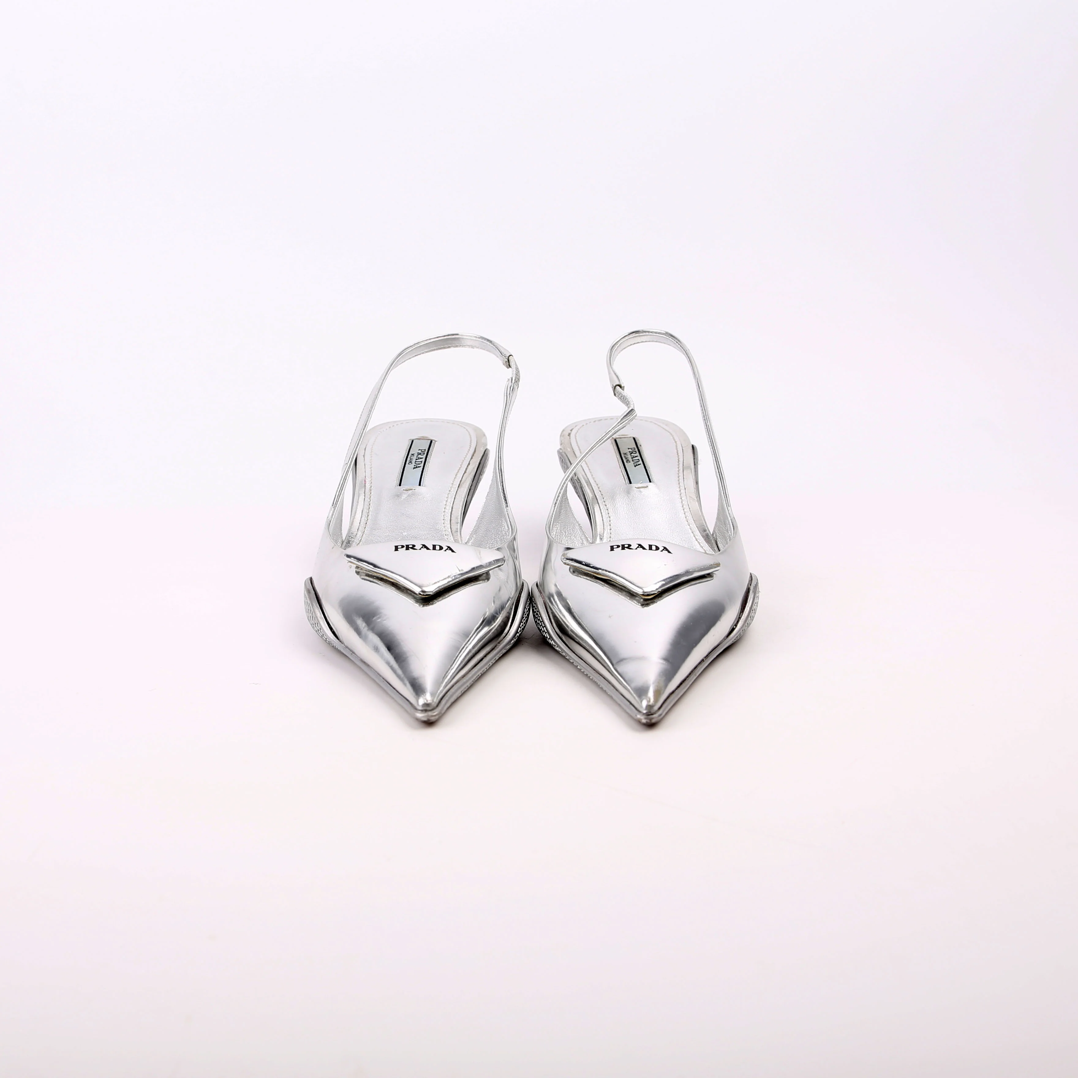 Pointy Toe Slingback Metallic Pumps Size 36.5 Silver - Image 2