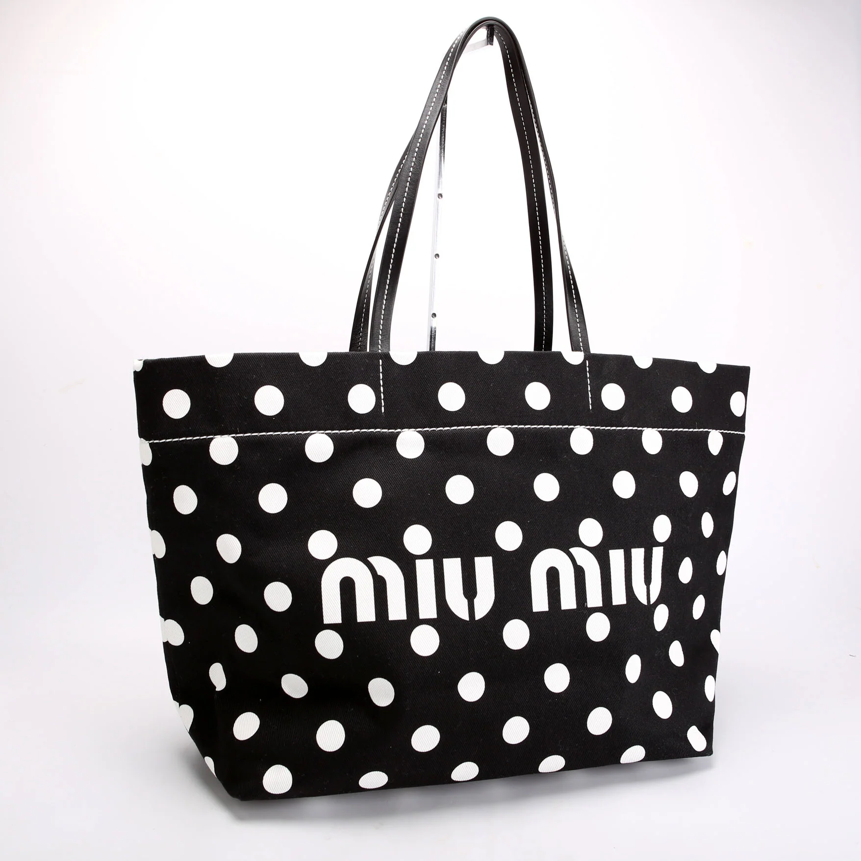 Polka Dot Shopping Tote Black/White - Image 2
