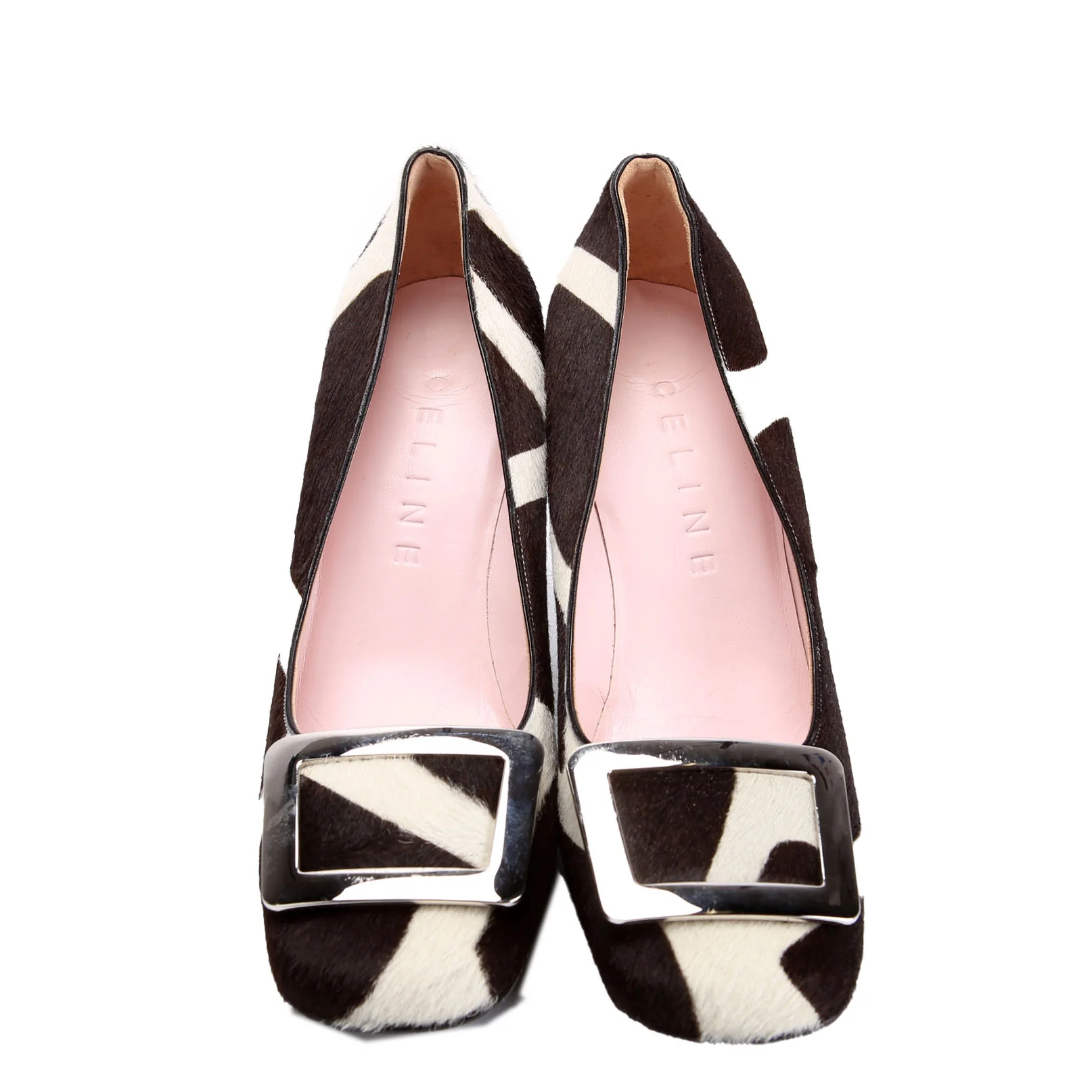 Pony Hair Round Toe Pumps Size 37.5 Brown/White - Image 2