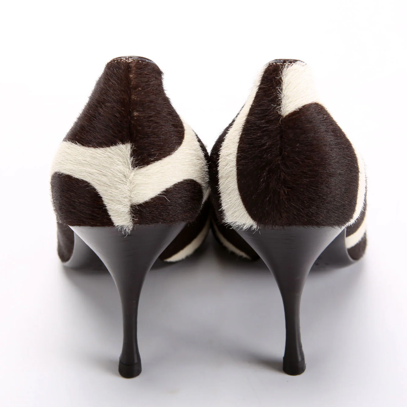 Pony Hair Round Toe Pumps Size 37.5 Brown/White - Image 4