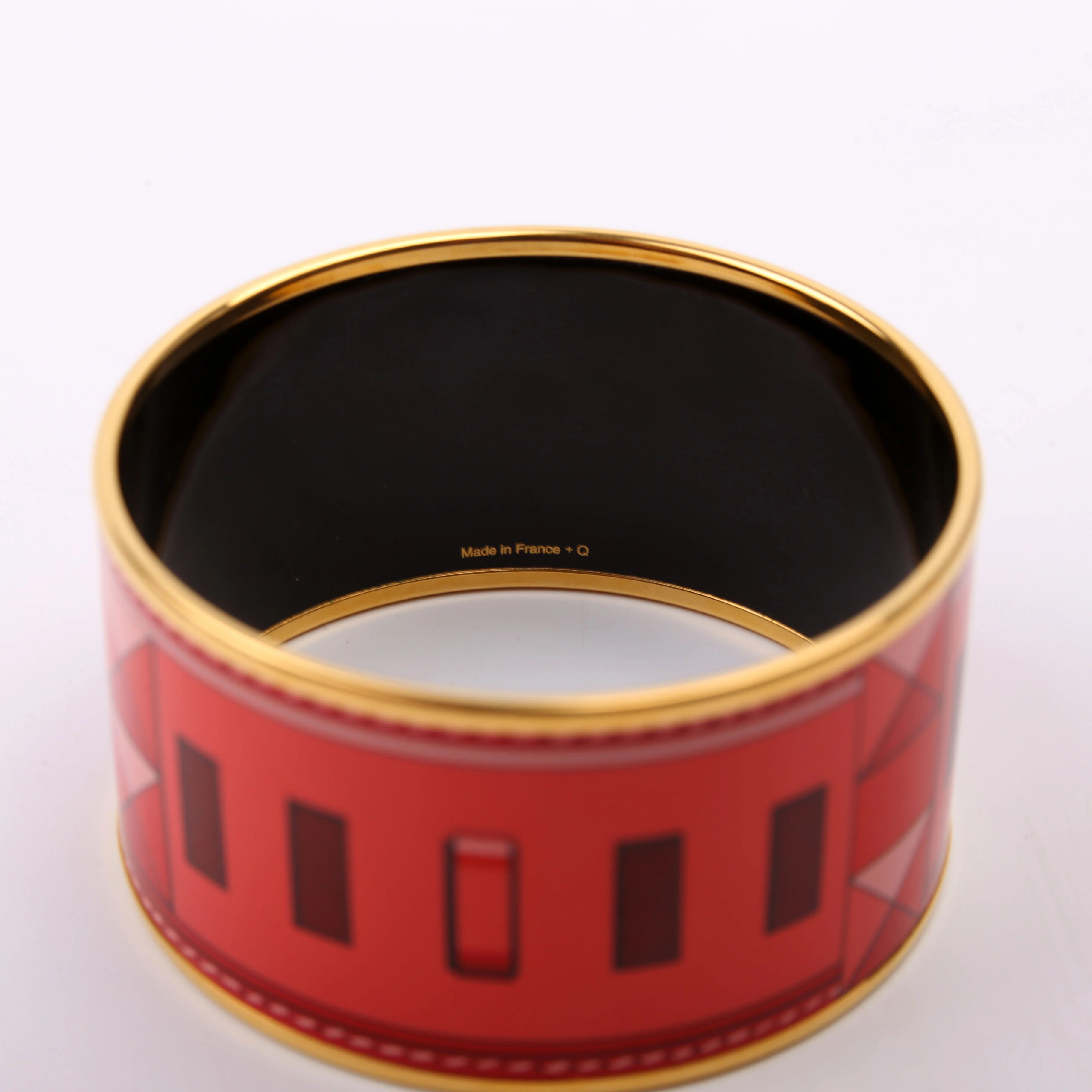 Printed Enamel Extra Wide Bangle Bracelet Gold/Red - Image 4