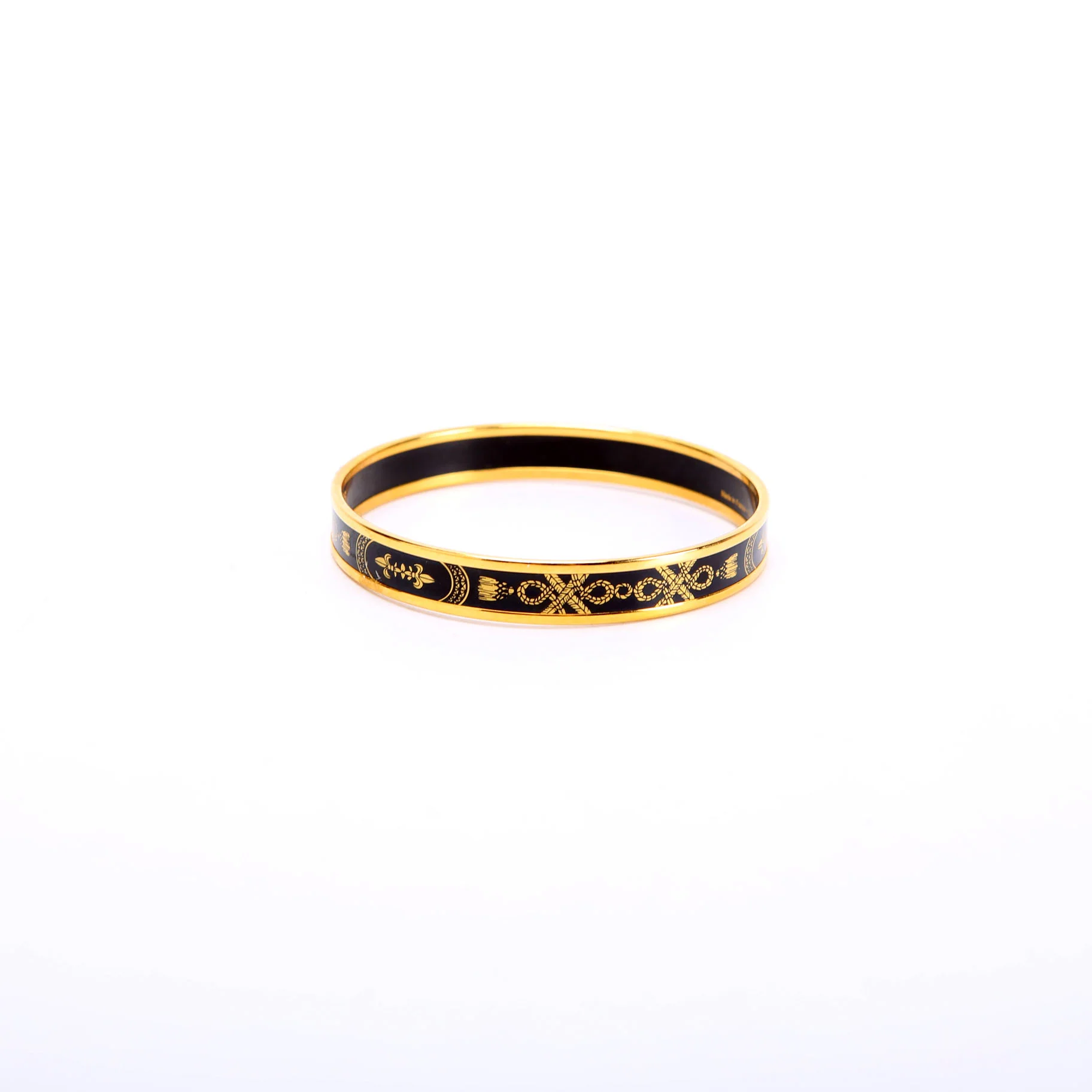 Printed Enamel Narrow Bangle Bracelet Gold/Black - Image 2
