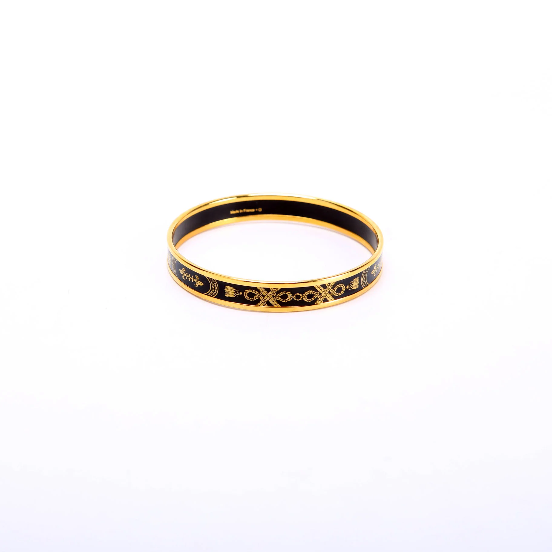 Printed Enamel Narrow Bangle Bracelet Gold/Black - Image 3