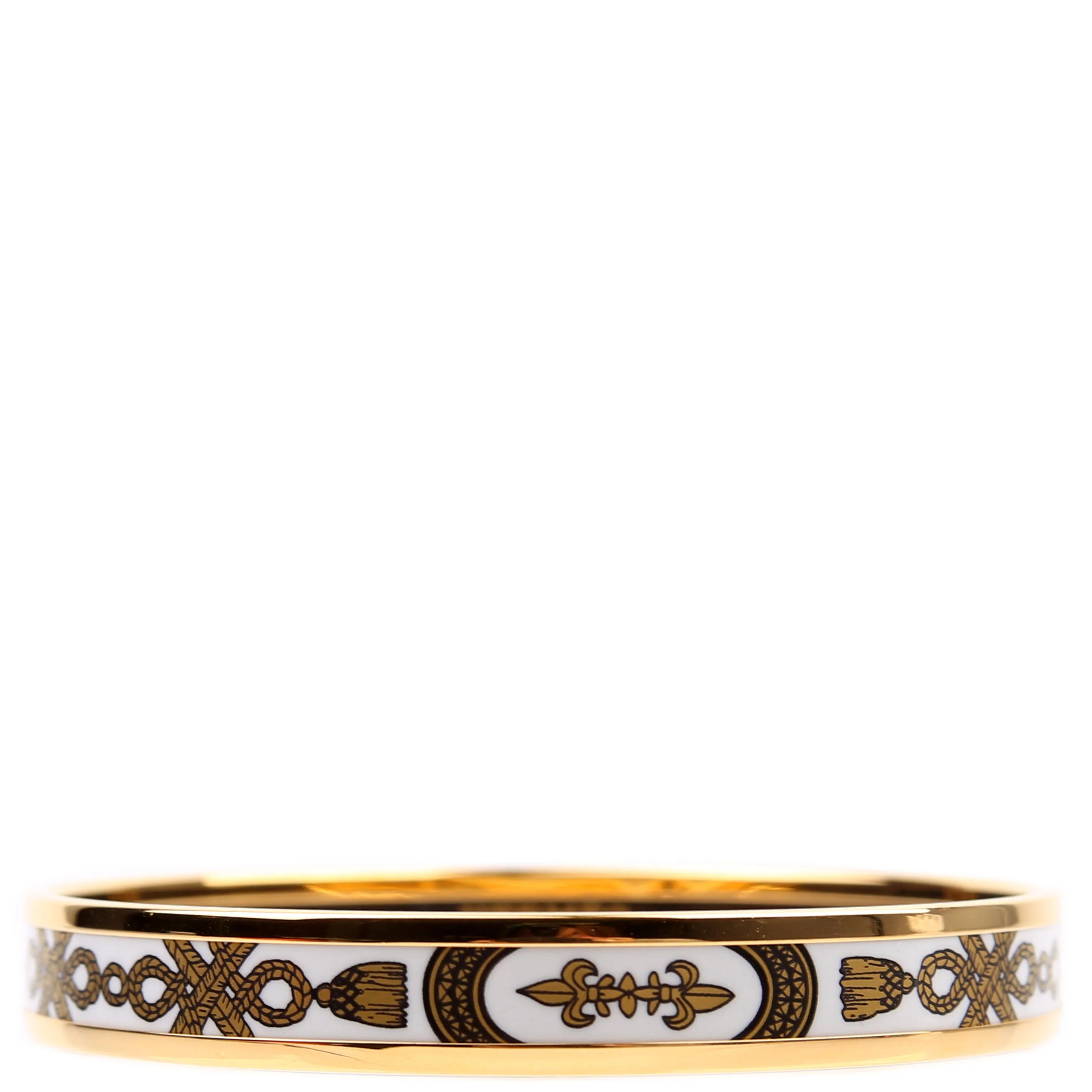 Printed Enamel Narrow Bangle Bracelet Gold/White