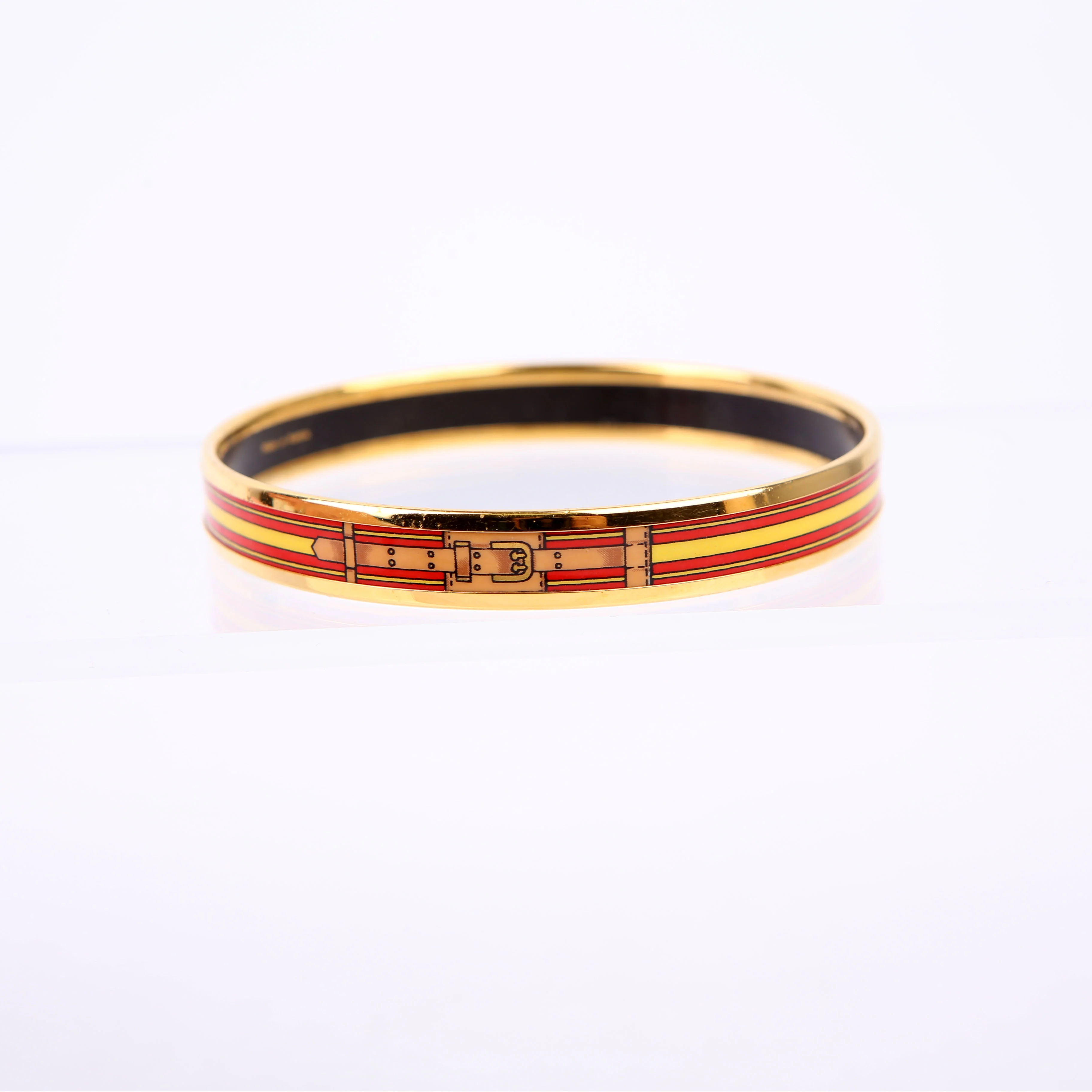 Printed Enamel Narrow Bangle Bracelet Red/Gold - Image 3