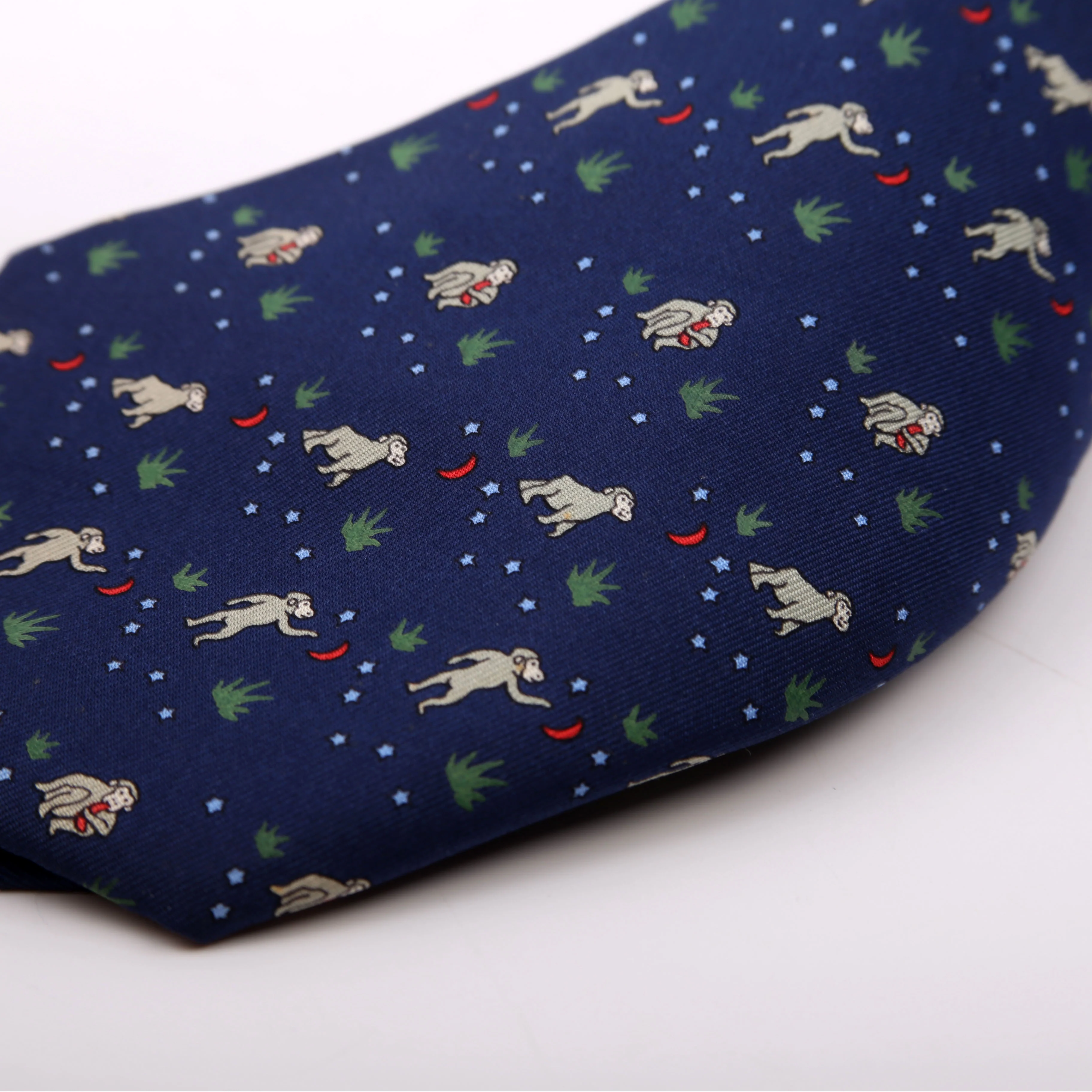 Printed Silk Tie Navy - Image 4