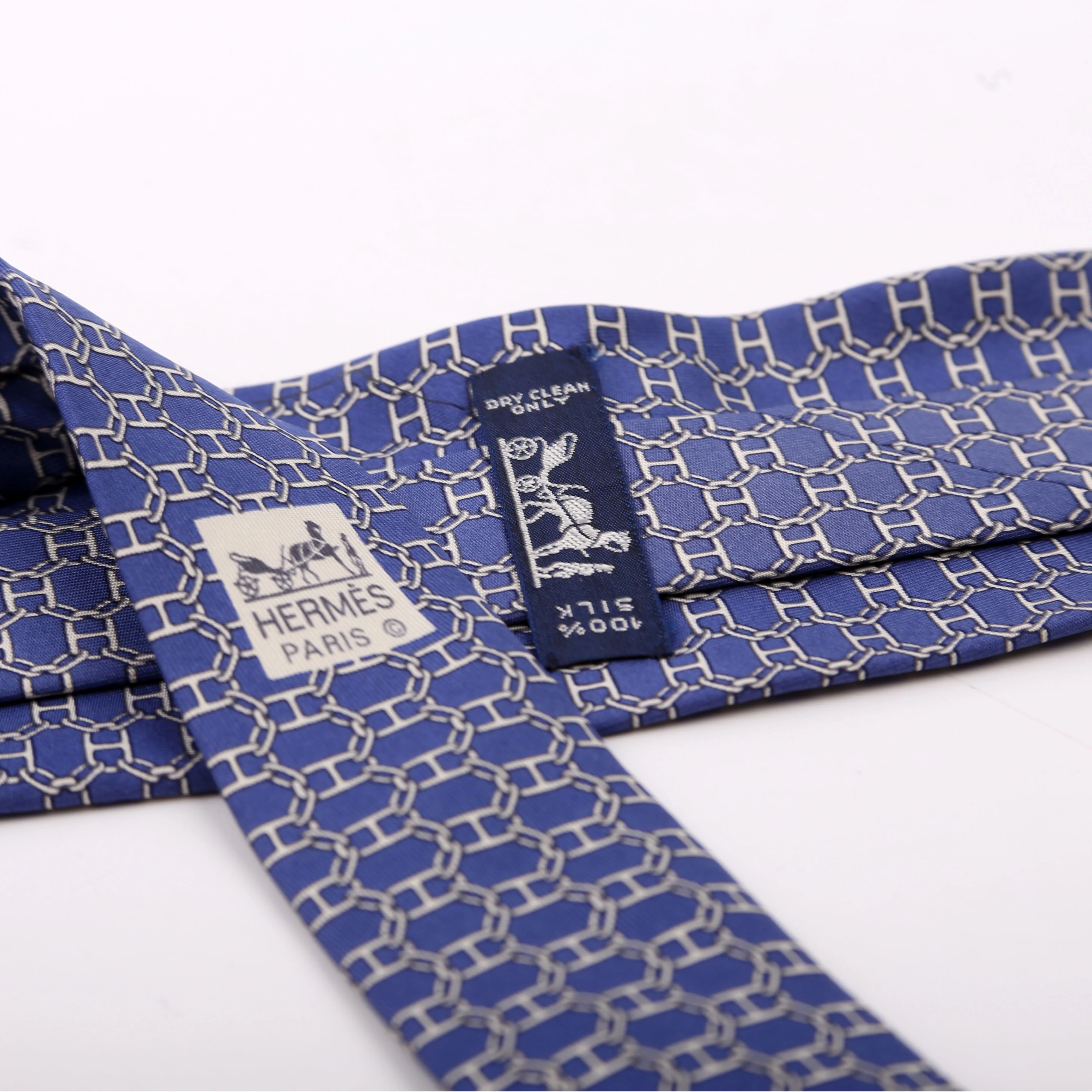 Printed Silk Tie Blue/Grey - Image 4