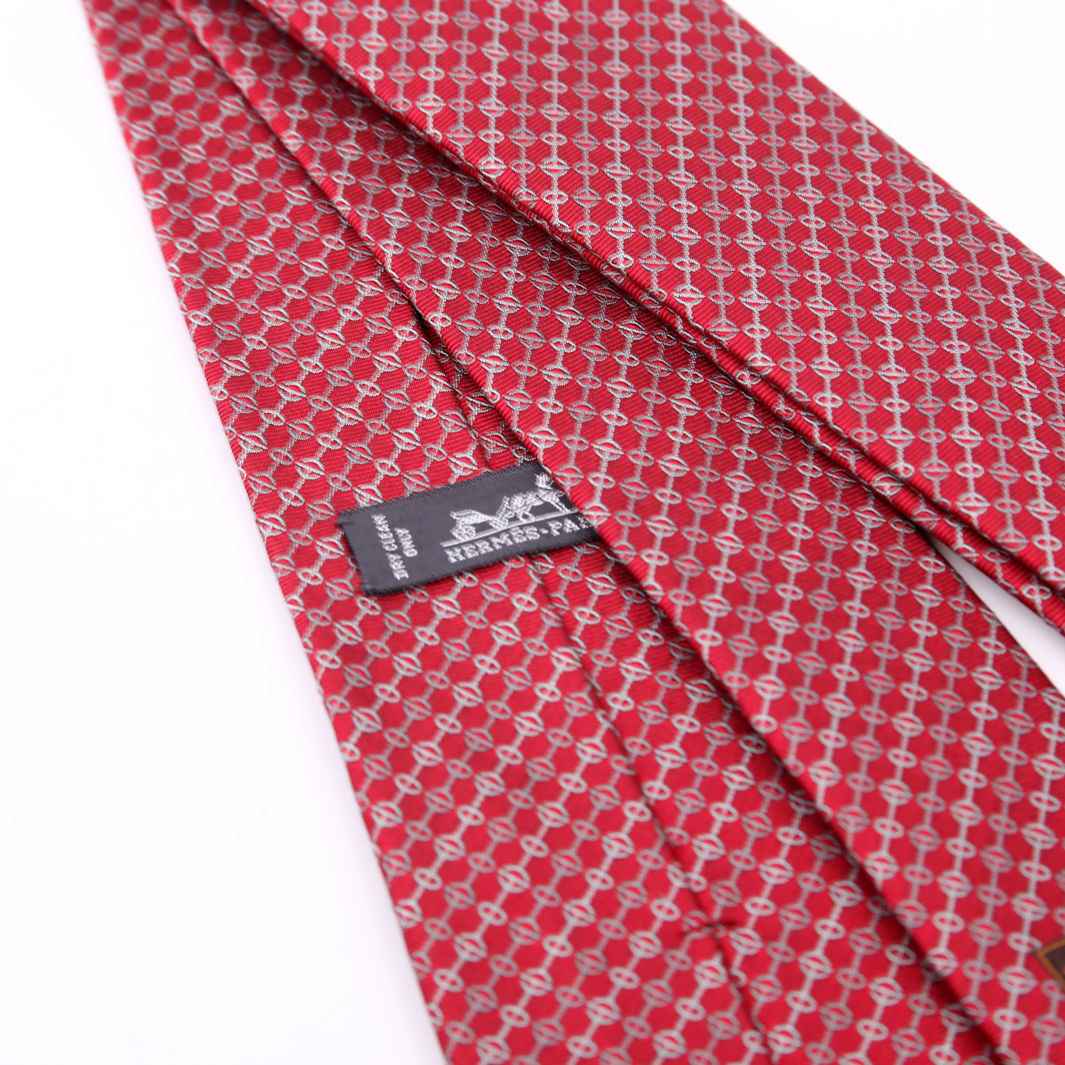 Printed Silk Tie Red/Grey - Image 4