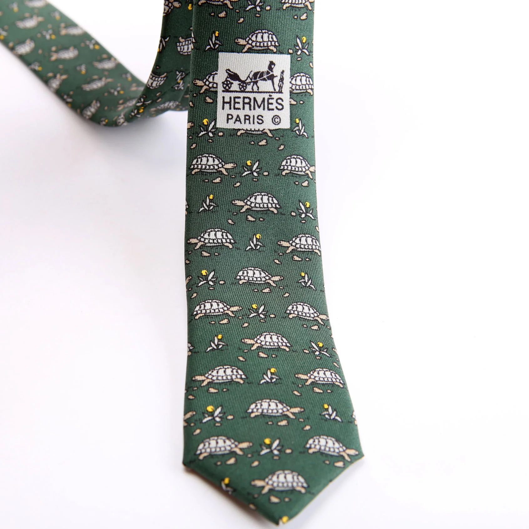 Printed Silk Turtle Tie Green - Image 6