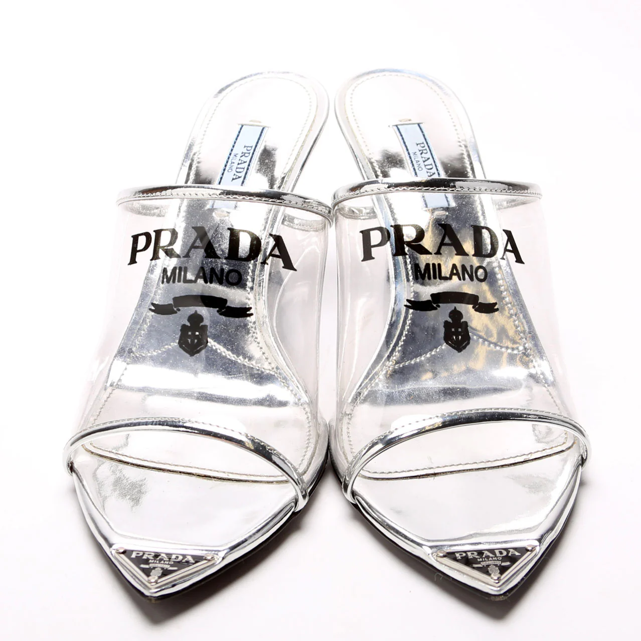 PVC Logo Heeled Mules Size 38.5 Silver - Image 2