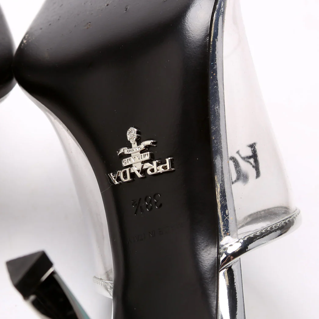 PVC Logo Heeled Mules Size 38.5 Silver - Image 8