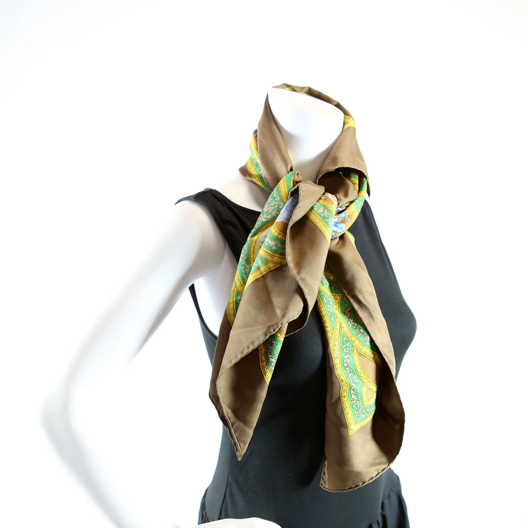 Qalamdan 90 Silk Scarf Brown/Multicolor - Image 10