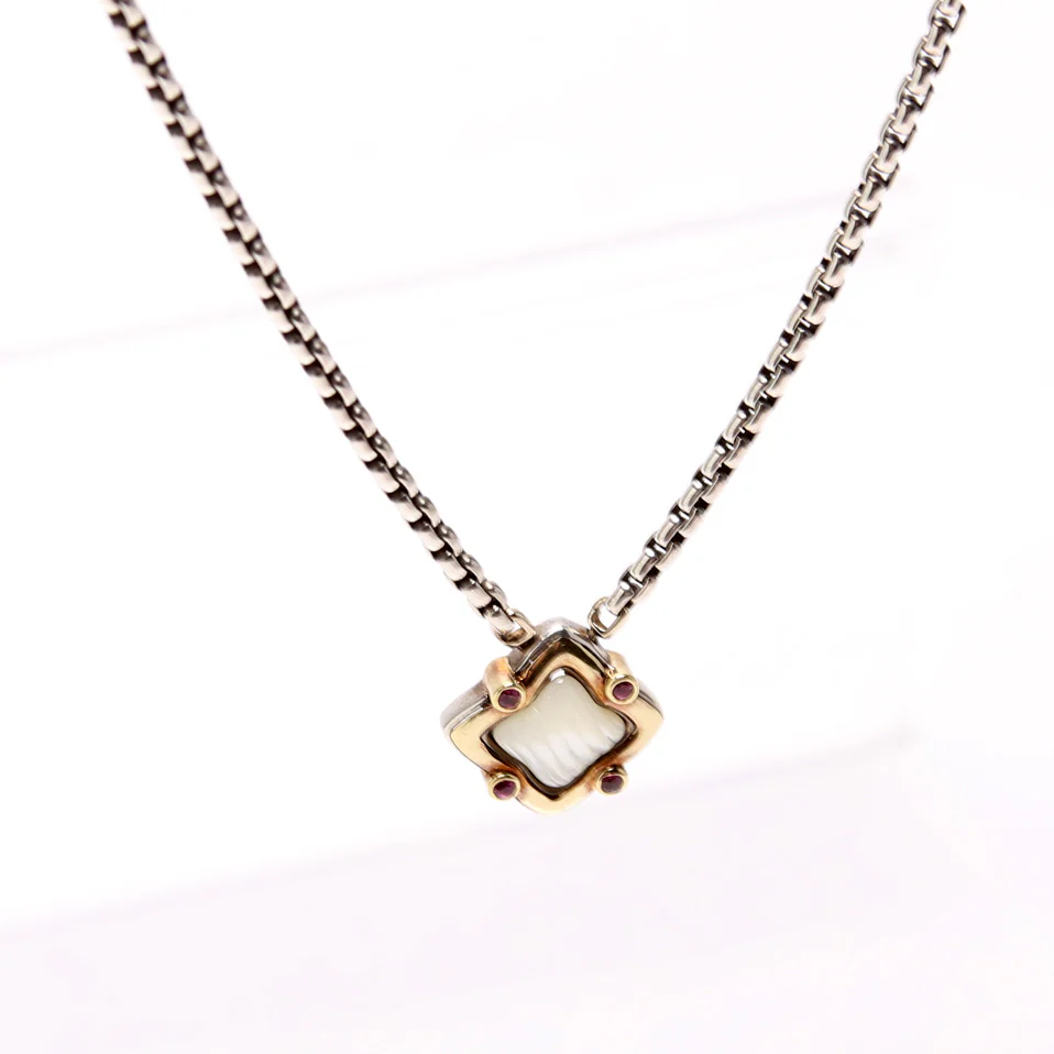 Quatrefoil Pendant Mother Of Pearl/Pink Sapphire/925/750 - Image 4