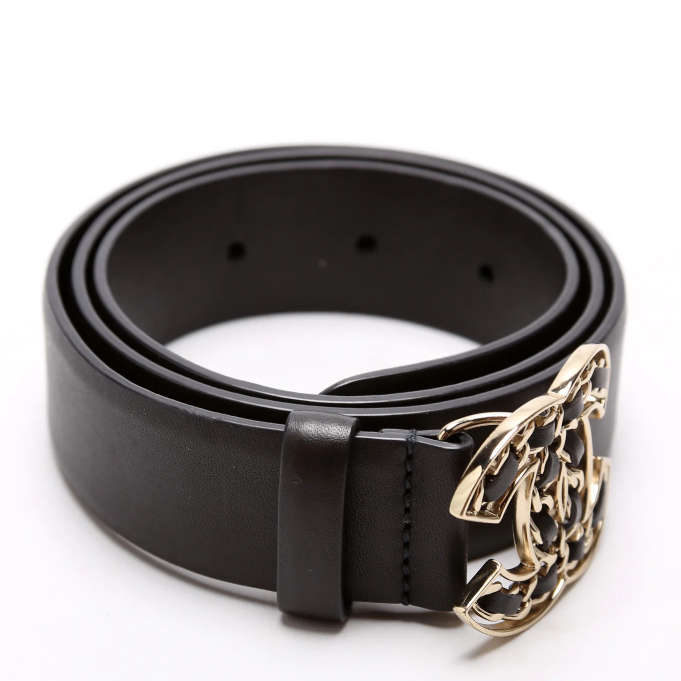 Quilted CC Buckle Calfskin Belt Size 75/30 Black - Image 2