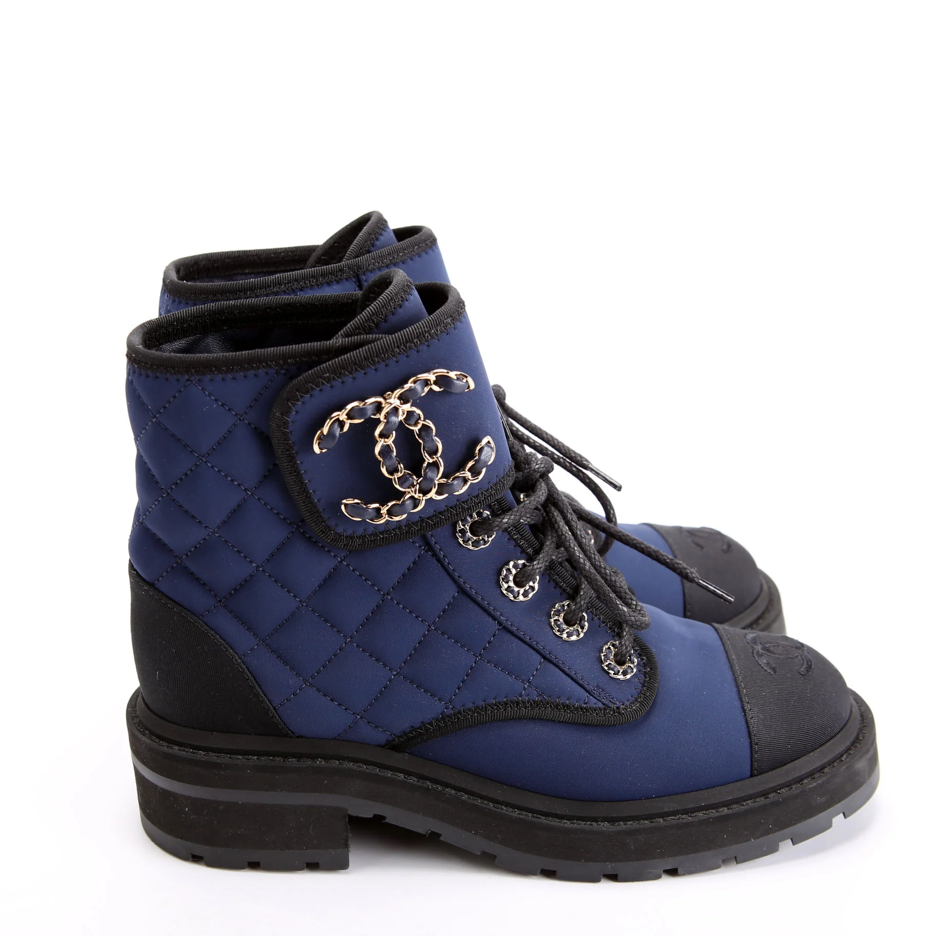 Quilted CC Cap Toe Combat Boots Size 36 Blue - Image 3