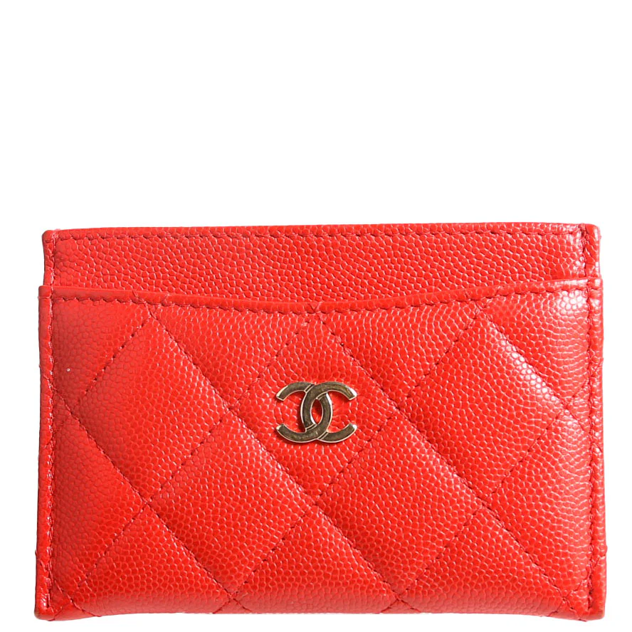 Quilted CC Card Holder Caviar RFID Red