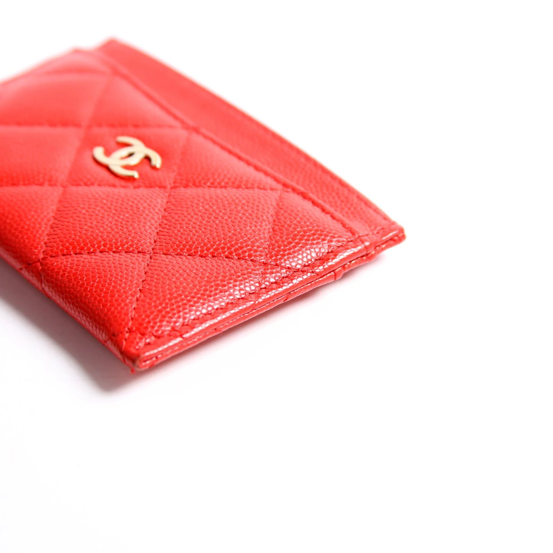 Quilted CC Card Holder Caviar RFID Red - Image 5
