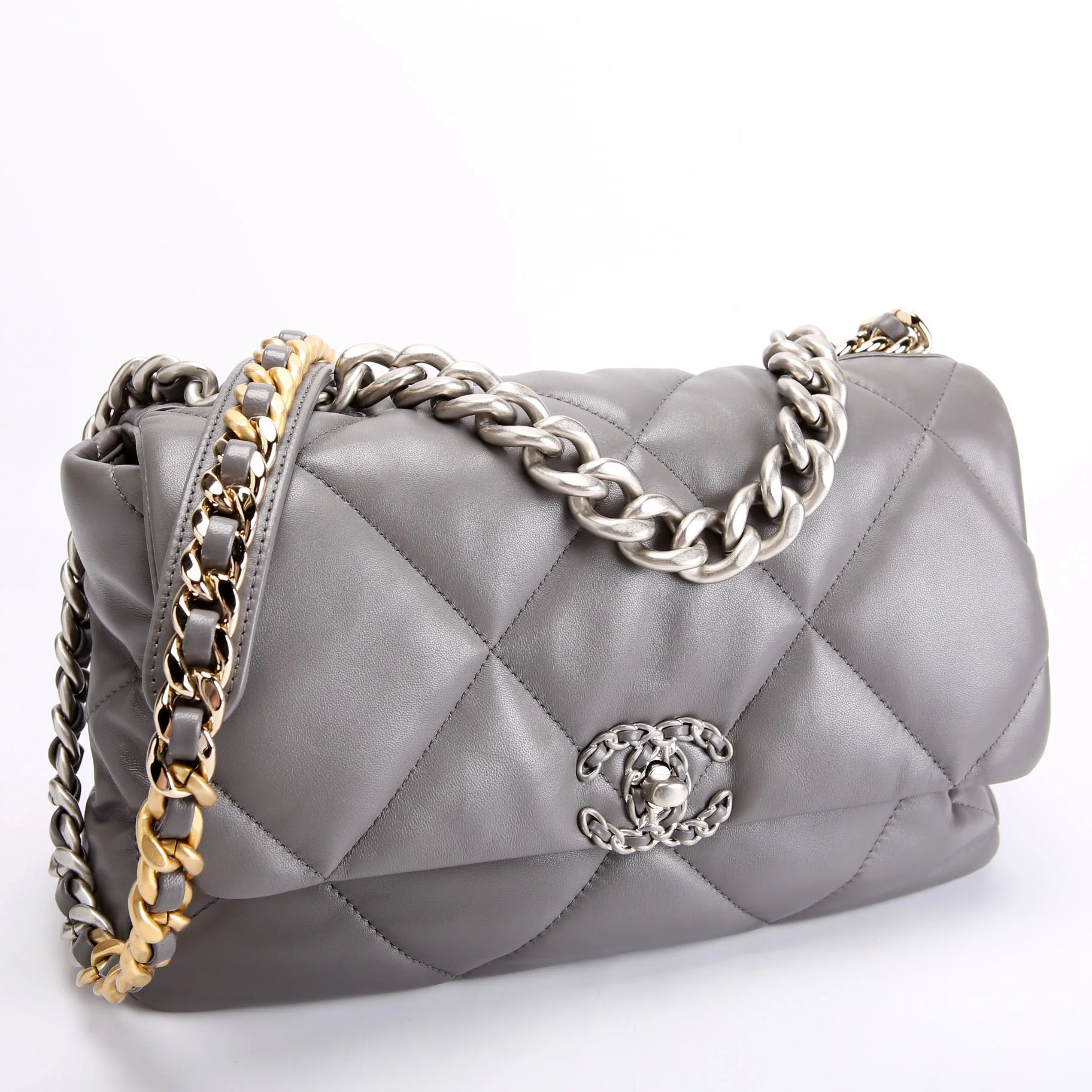 Quilted Goatskin 19 Medium Flap RFID Grey - Image 2