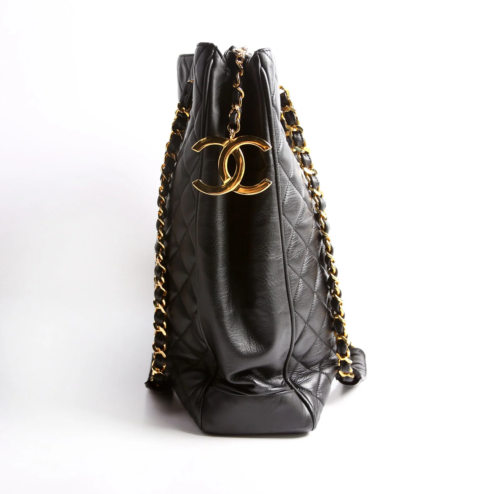 Quilted Lambskin Chain Shoulder Tote 1M Black - Image 3
