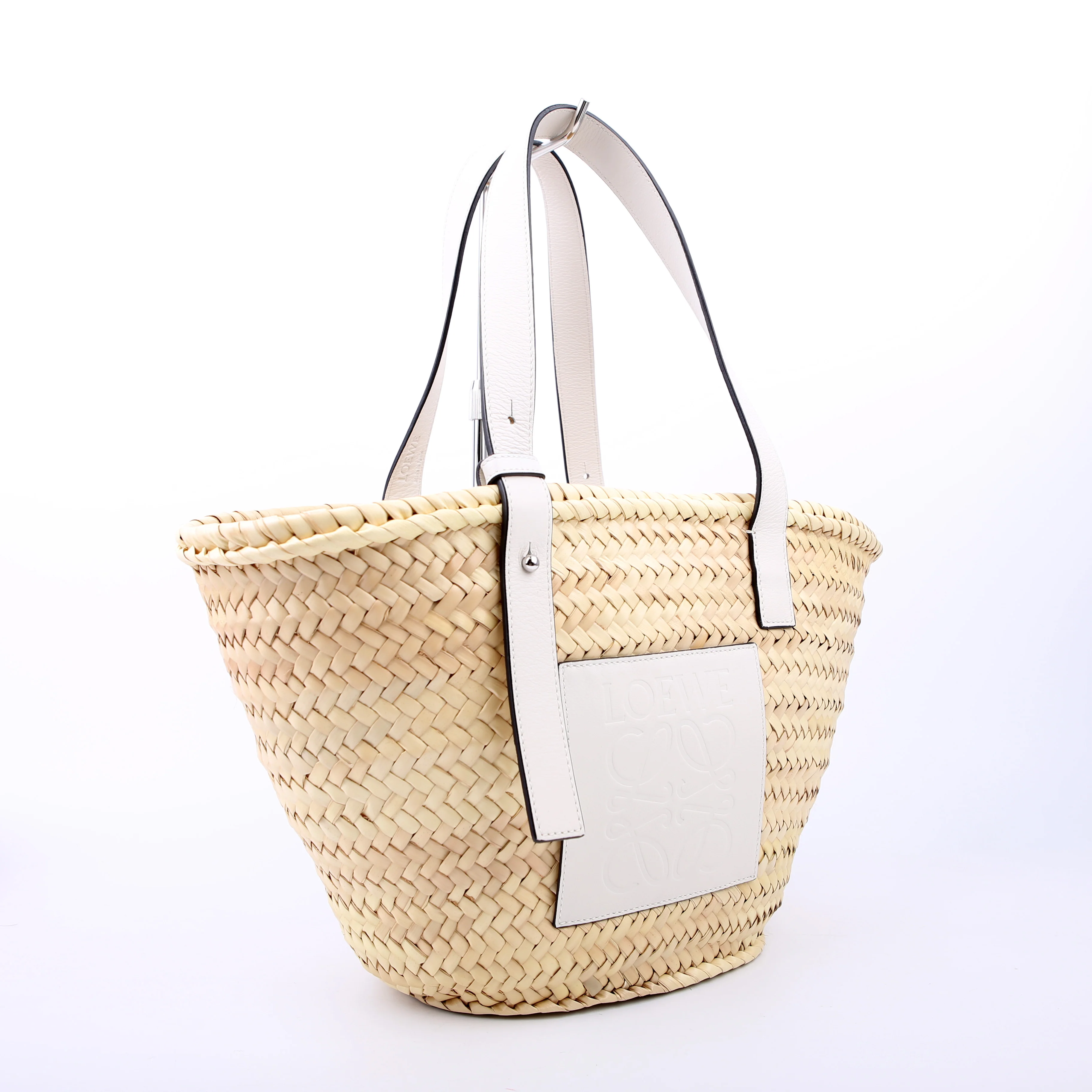 Raffia Basket Tote Small White - Image 2