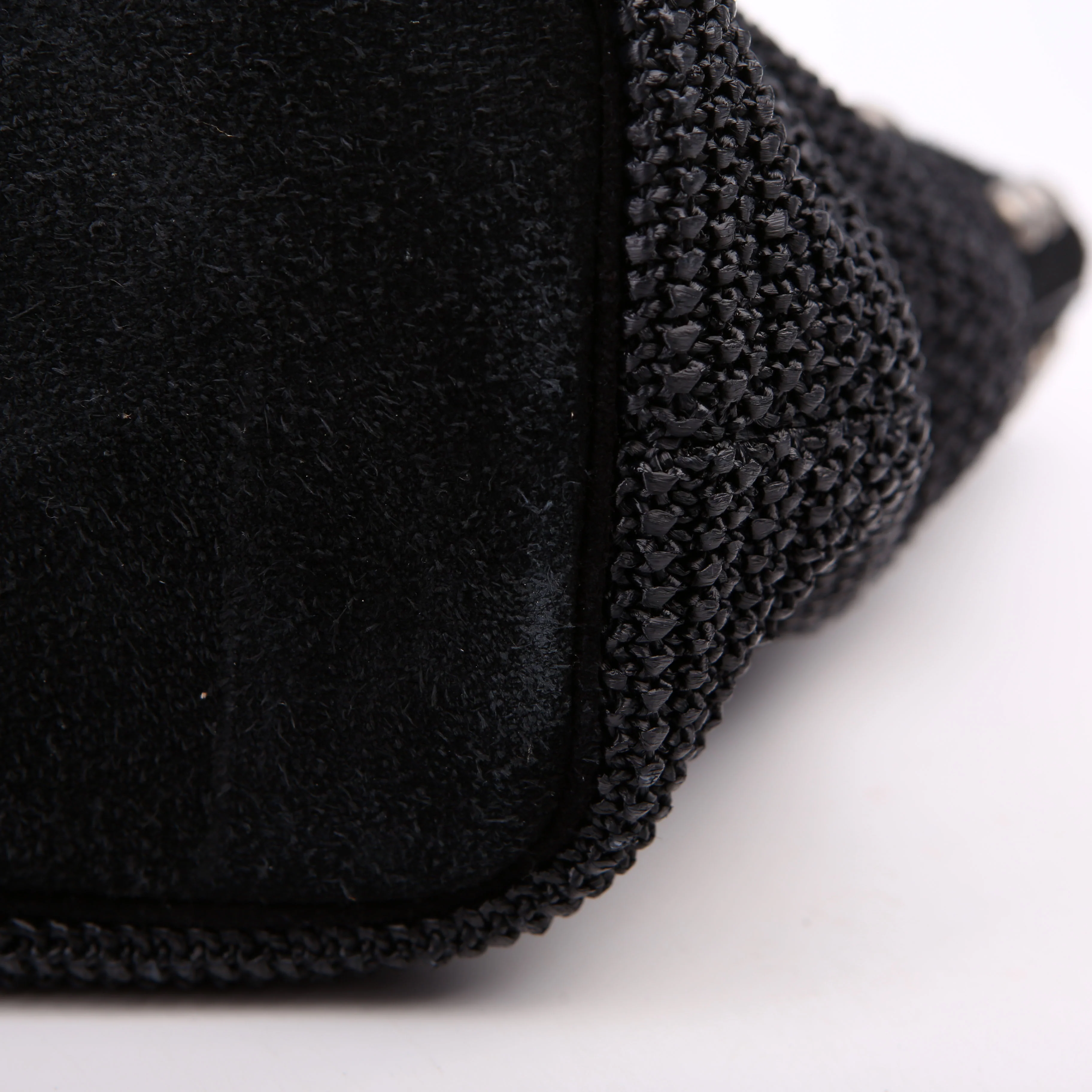 Raffia/Leather Studded Shopping Tote Black - Image 10