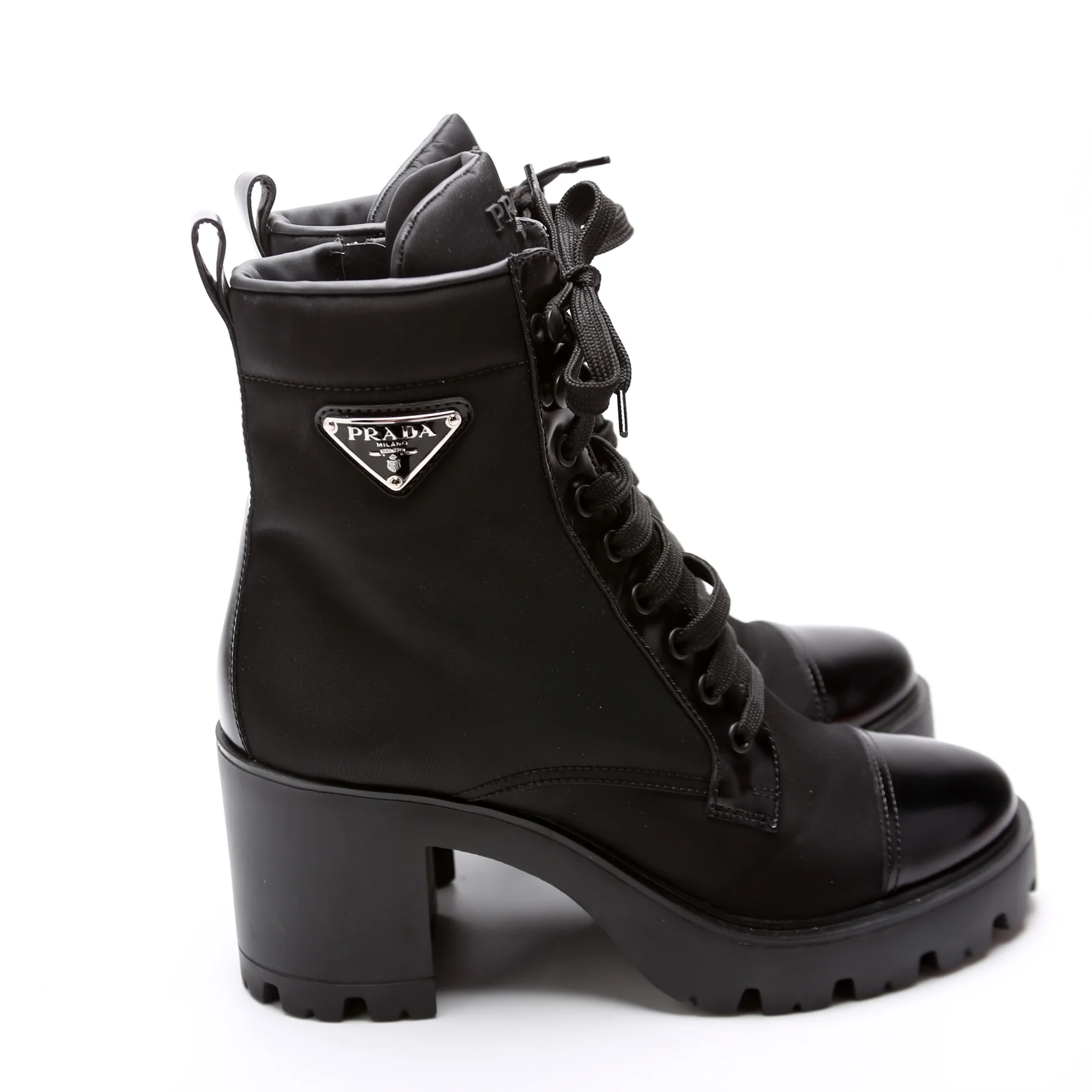 Re-Nylon/Leather Lace Up Boots Size 39.5 Black - Image 3