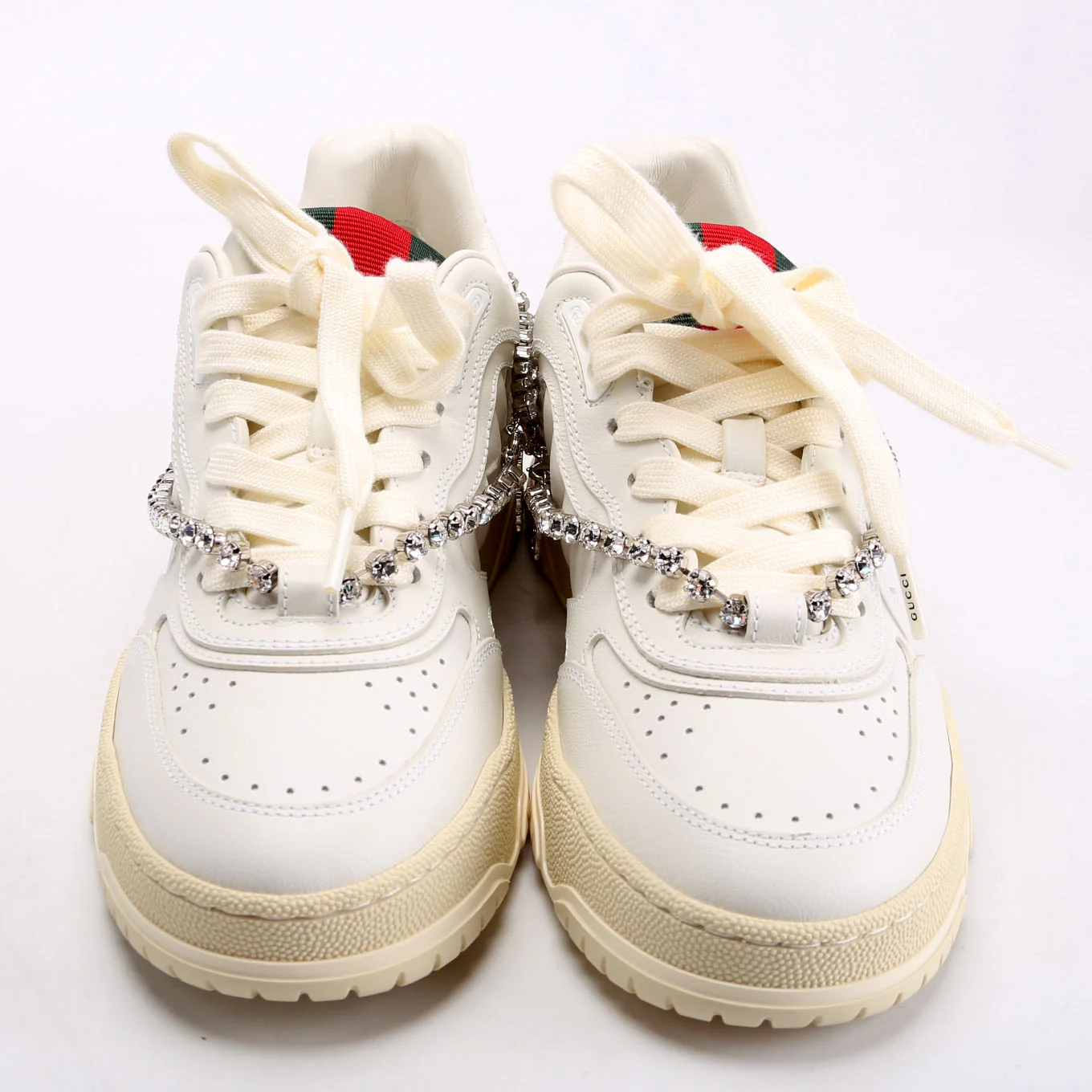 RE-Web Crystal Chain Sneakers Size 36.5 White/Green/Red - Image 2
