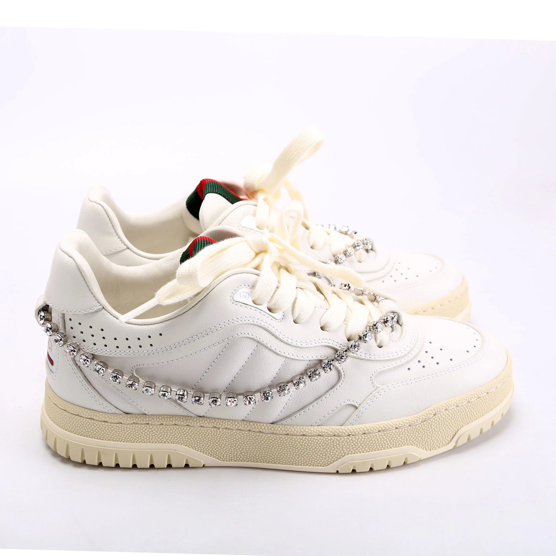 RE-Web Crystal Chain Sneakers Size 36.5 White/Green/Red - Image 3