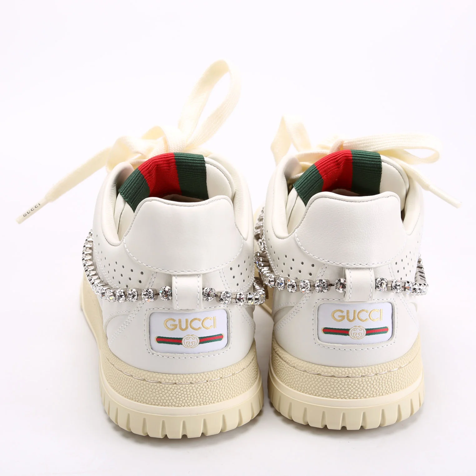 RE-Web Crystal Chain Sneakers Size 36.5 White/Green/Red - Image 4