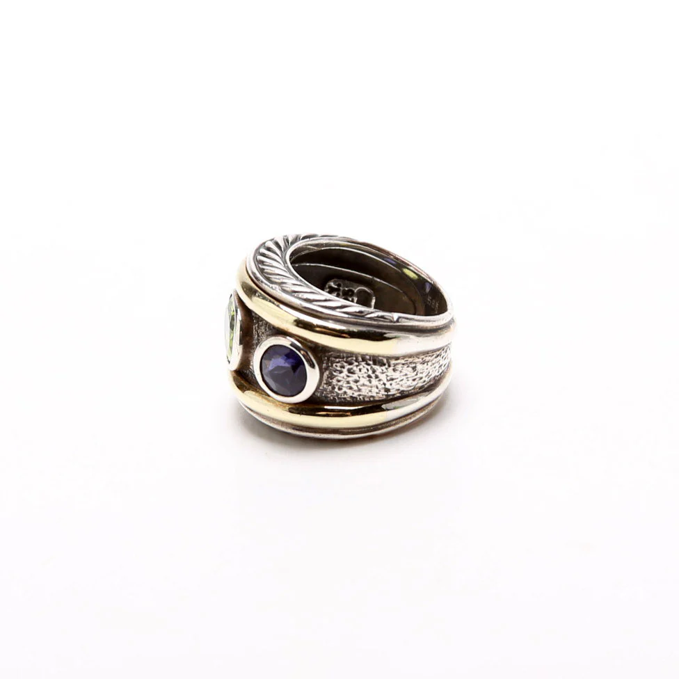 Renaissance Band Ring Size 6 Peridot/Iolite/925/585 - Image 2