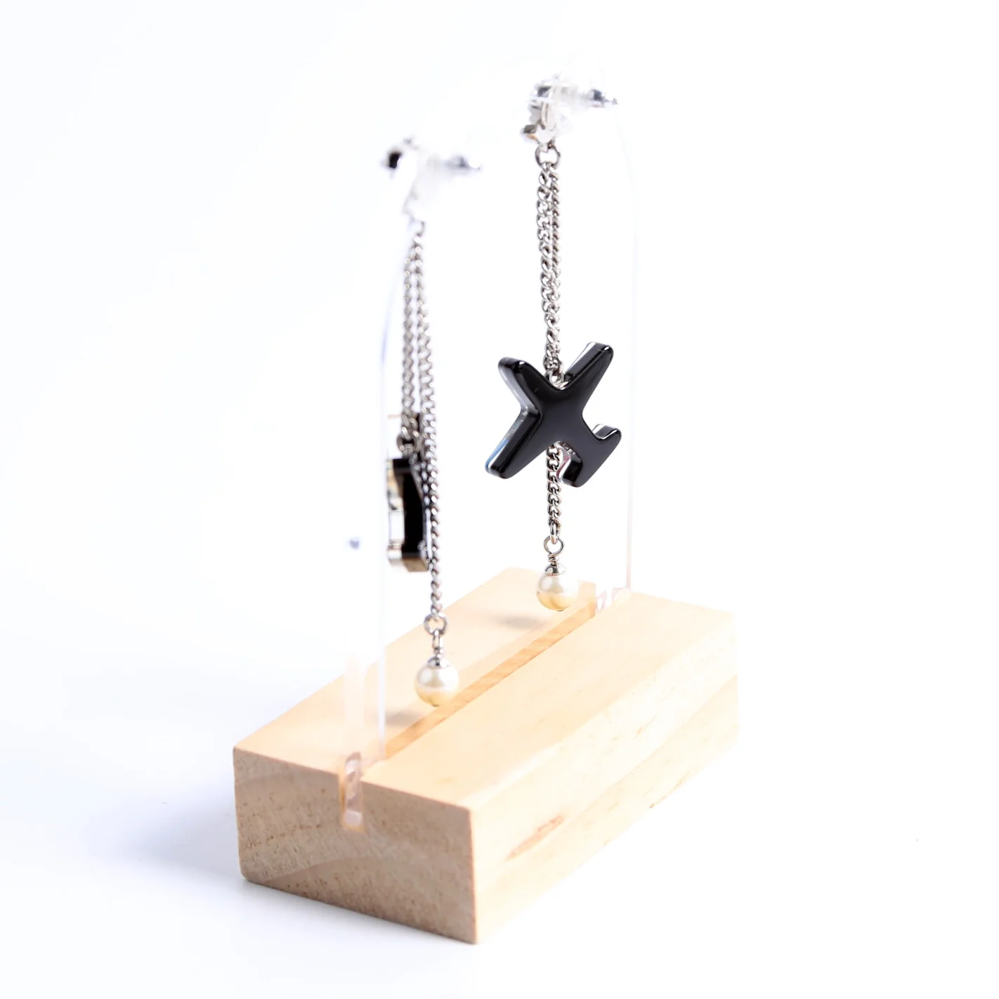 Resin Pearl CC Airplane Drop Earrings Silver/Multicolor - Image 3