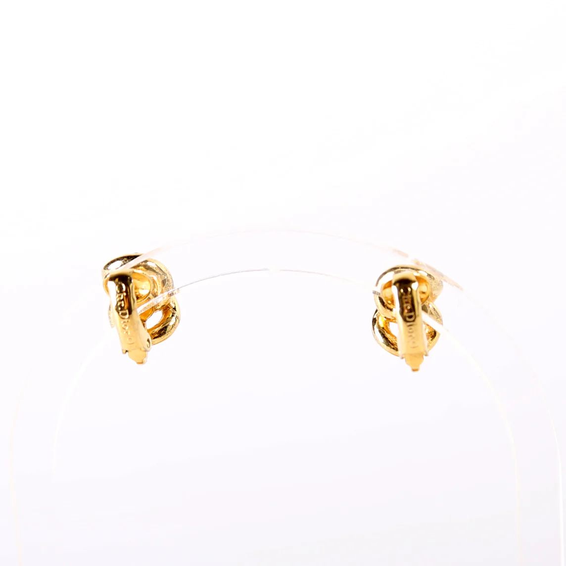 Rhinestone Chain Link Clip On Vintage Earrings Gold - Image 3