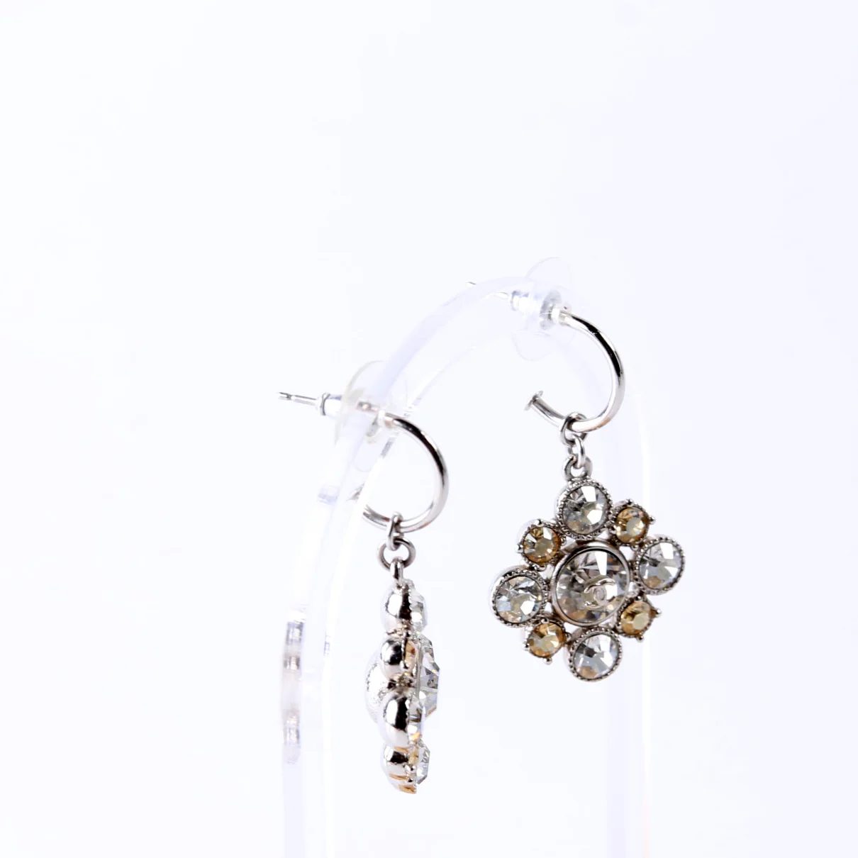 Rhinestone Cluster Drop Earrings Silver/Gold - Image 5