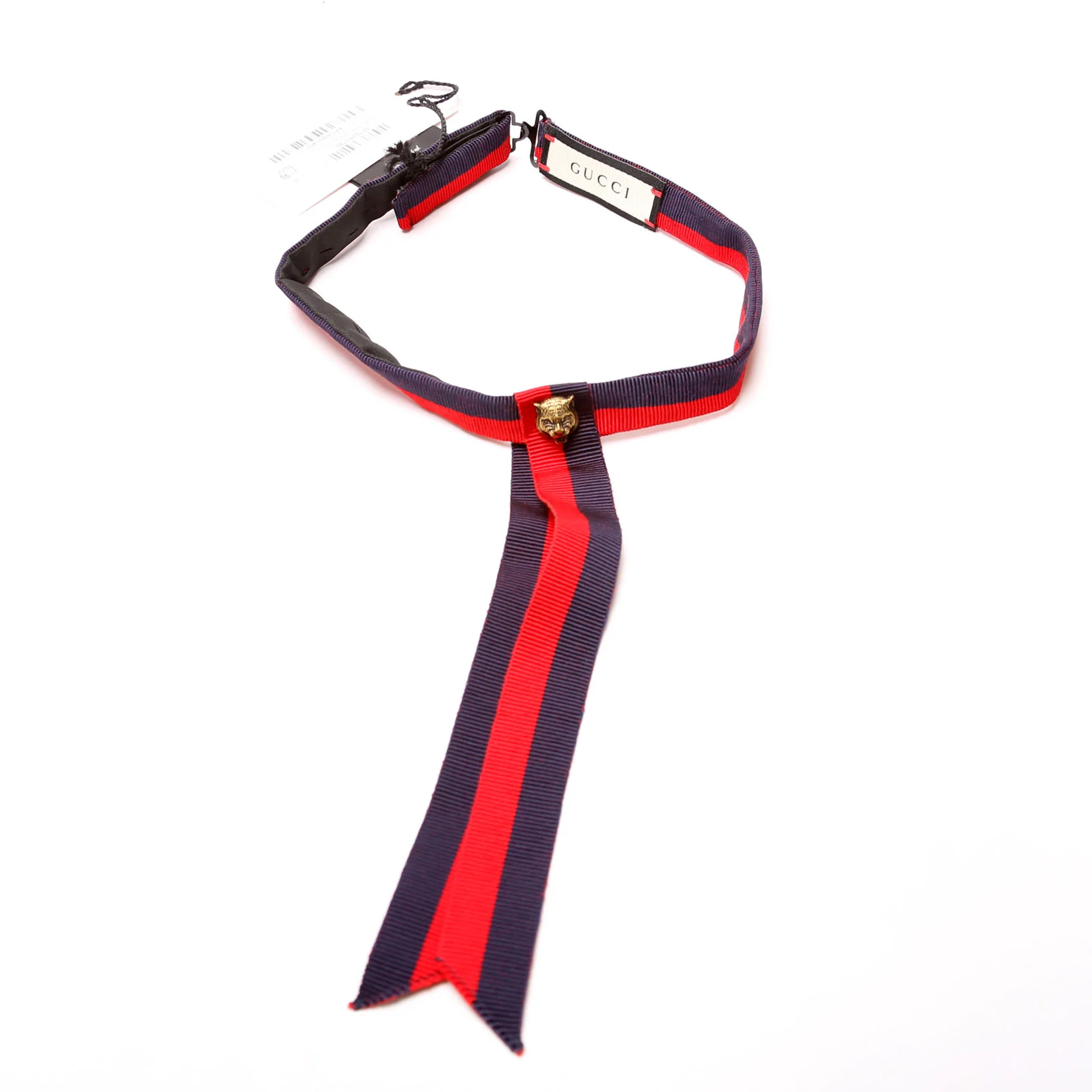 Ribbon Feline Head Choker Necklace Navy/Red - Image 2