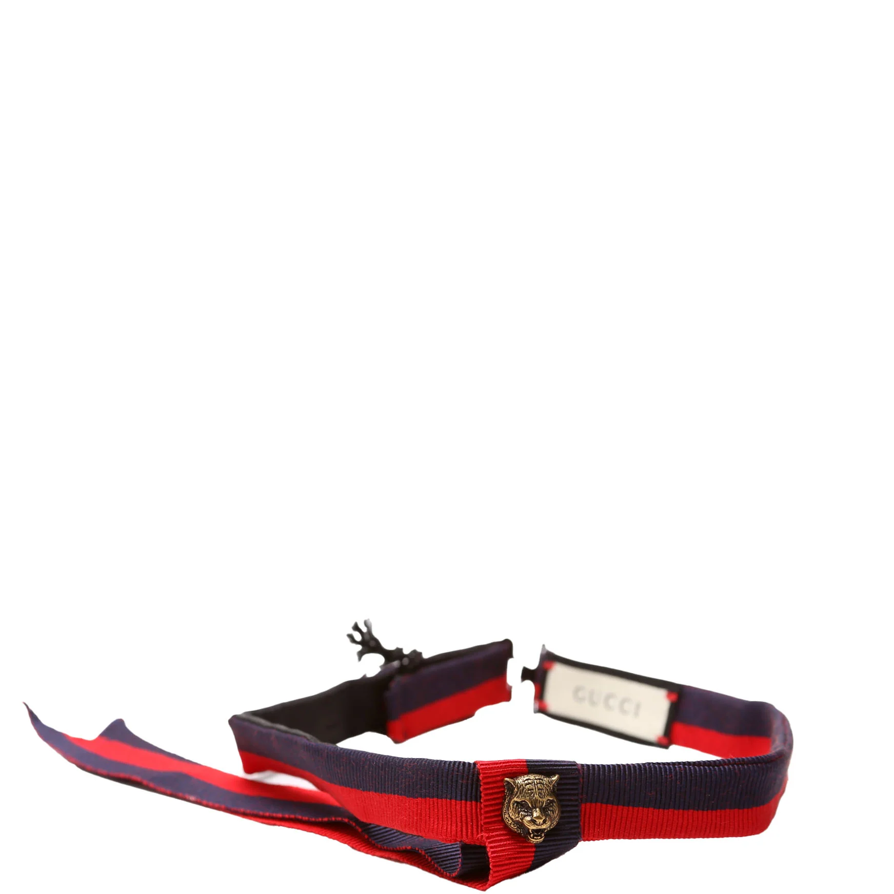 Ribbon Feline Head Choker Necklace Navy/Red - Image 3