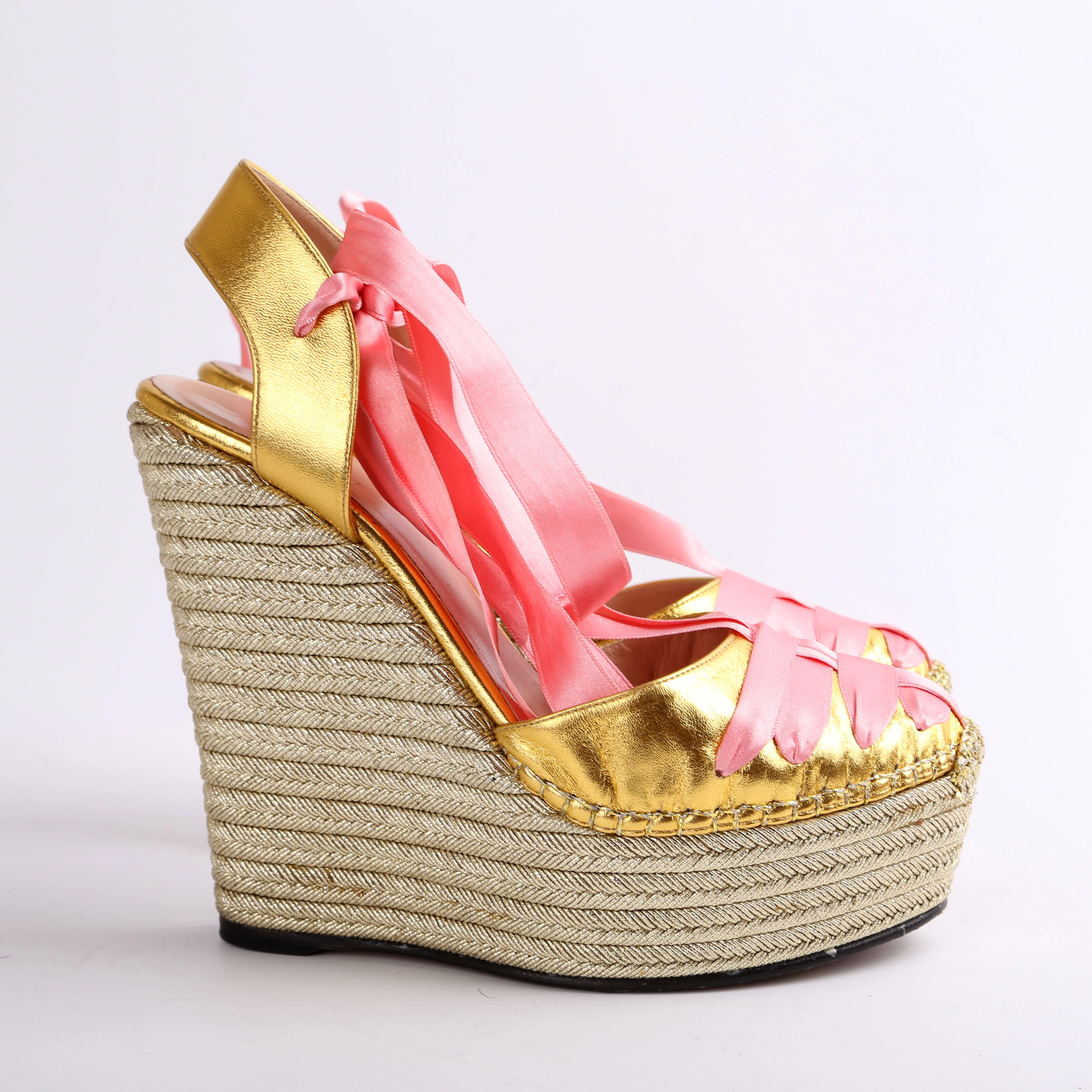 Ribbon Straps Espadrille Wedge Sandals Size 38.5 - Image 4