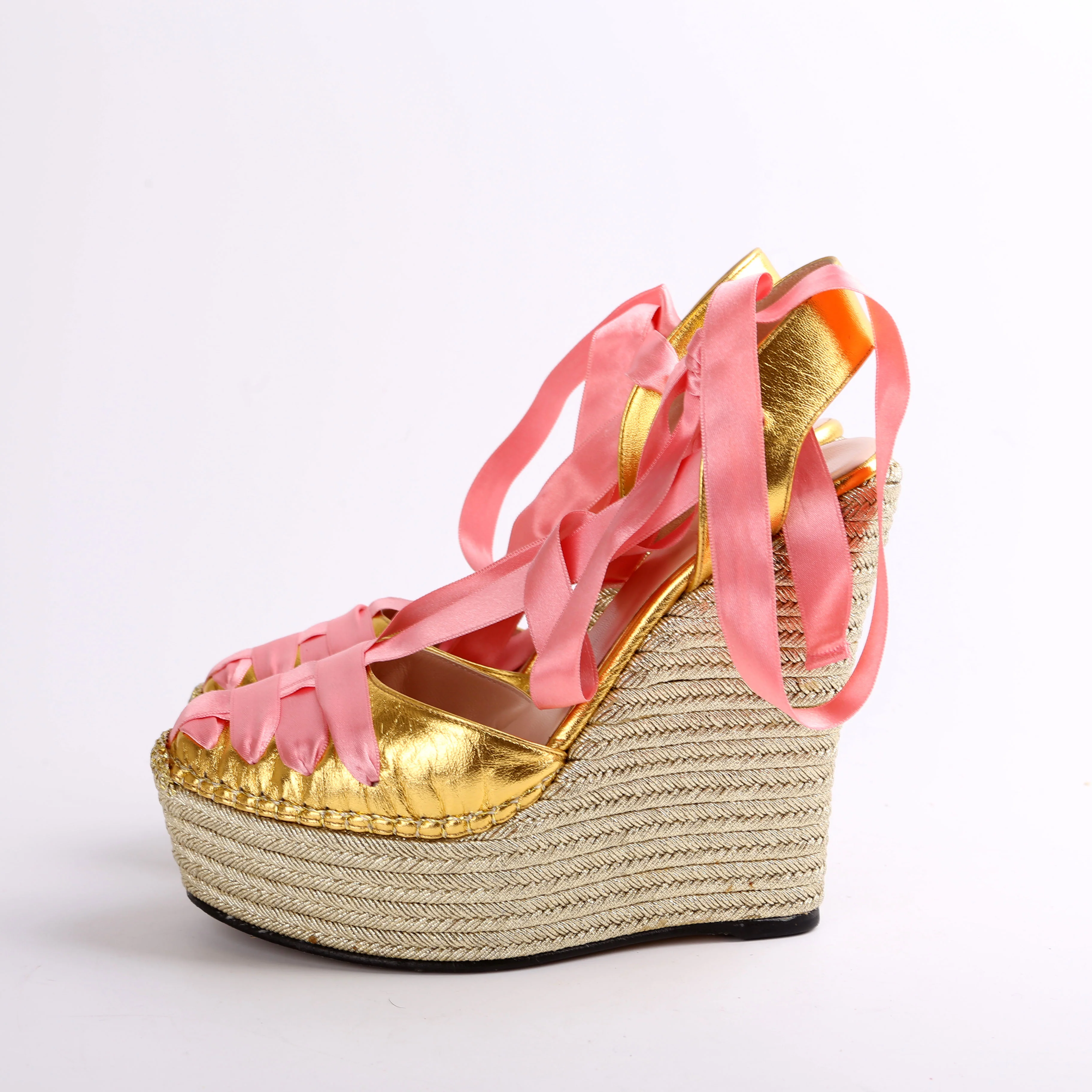 Ribbon Straps Espadrille Wedge Sandals Size 38.5 - Image 5