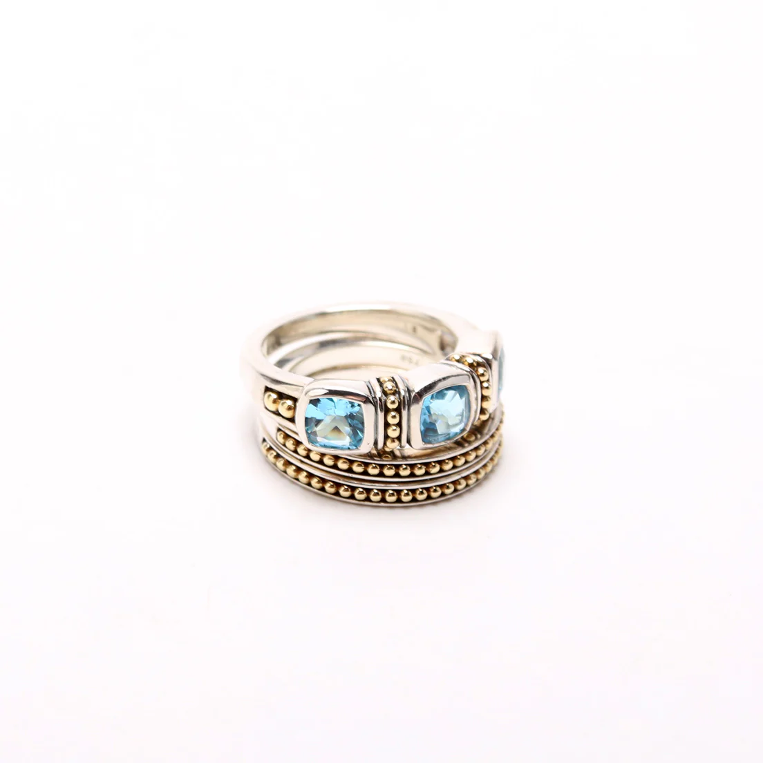 Rittenhouse Swiss Blue Topaz Caviar Stacking Rings 925/750 Size 8 - Image 2