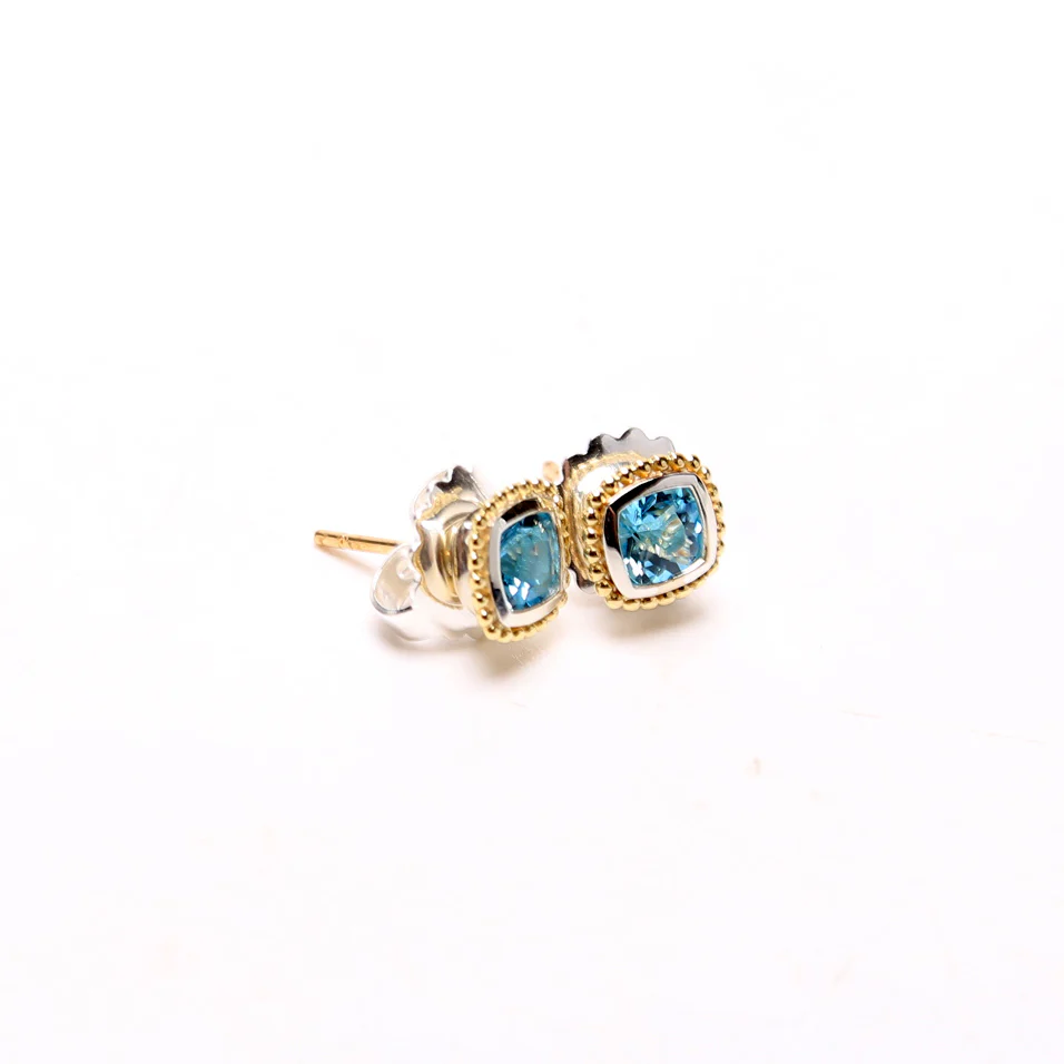 Rittenhouse Swiss Blue Topaz Caviar Stud Earrings 925/750 - Image 2