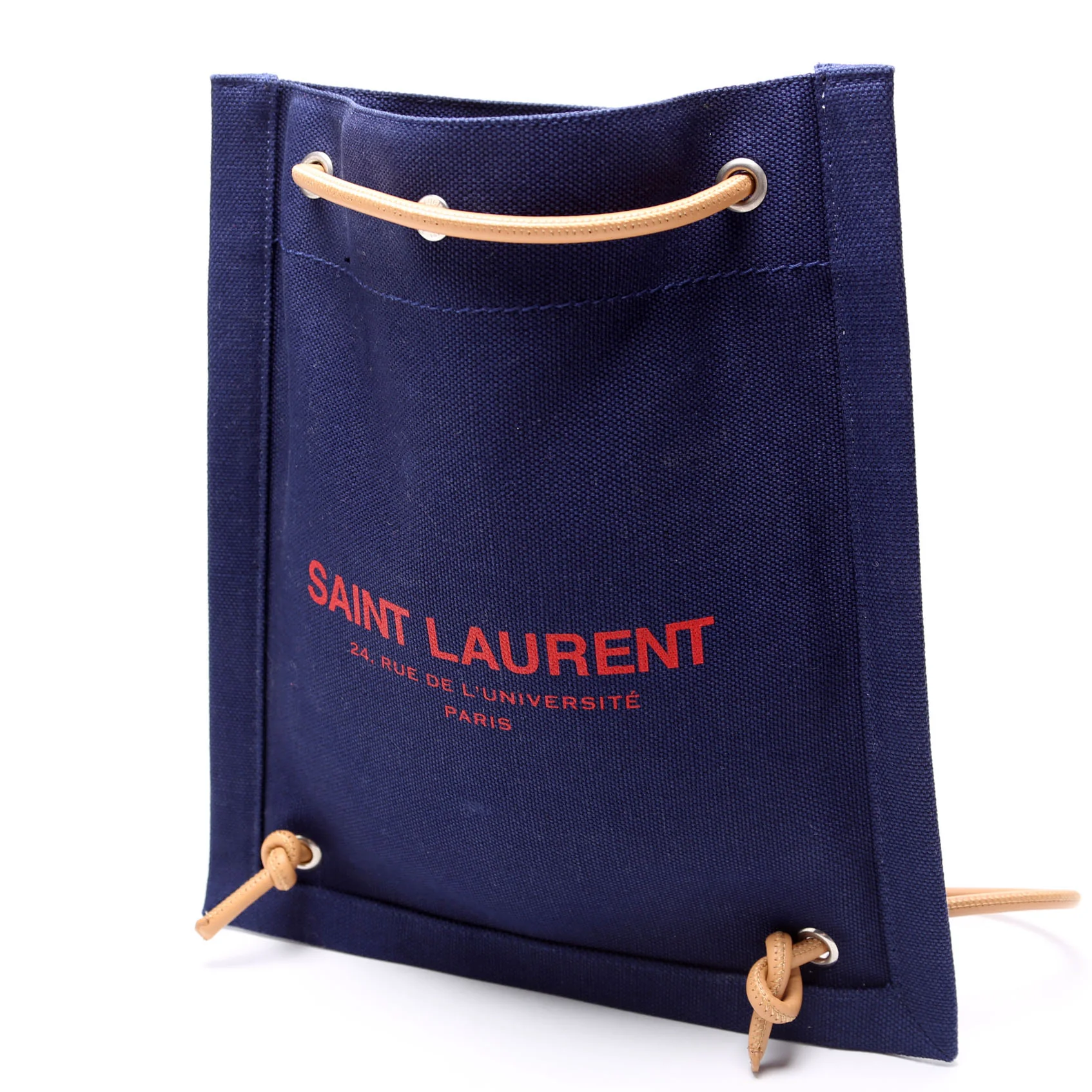 Rive Gauche Backpack Linen Calfskin Blue/Red - Image 2