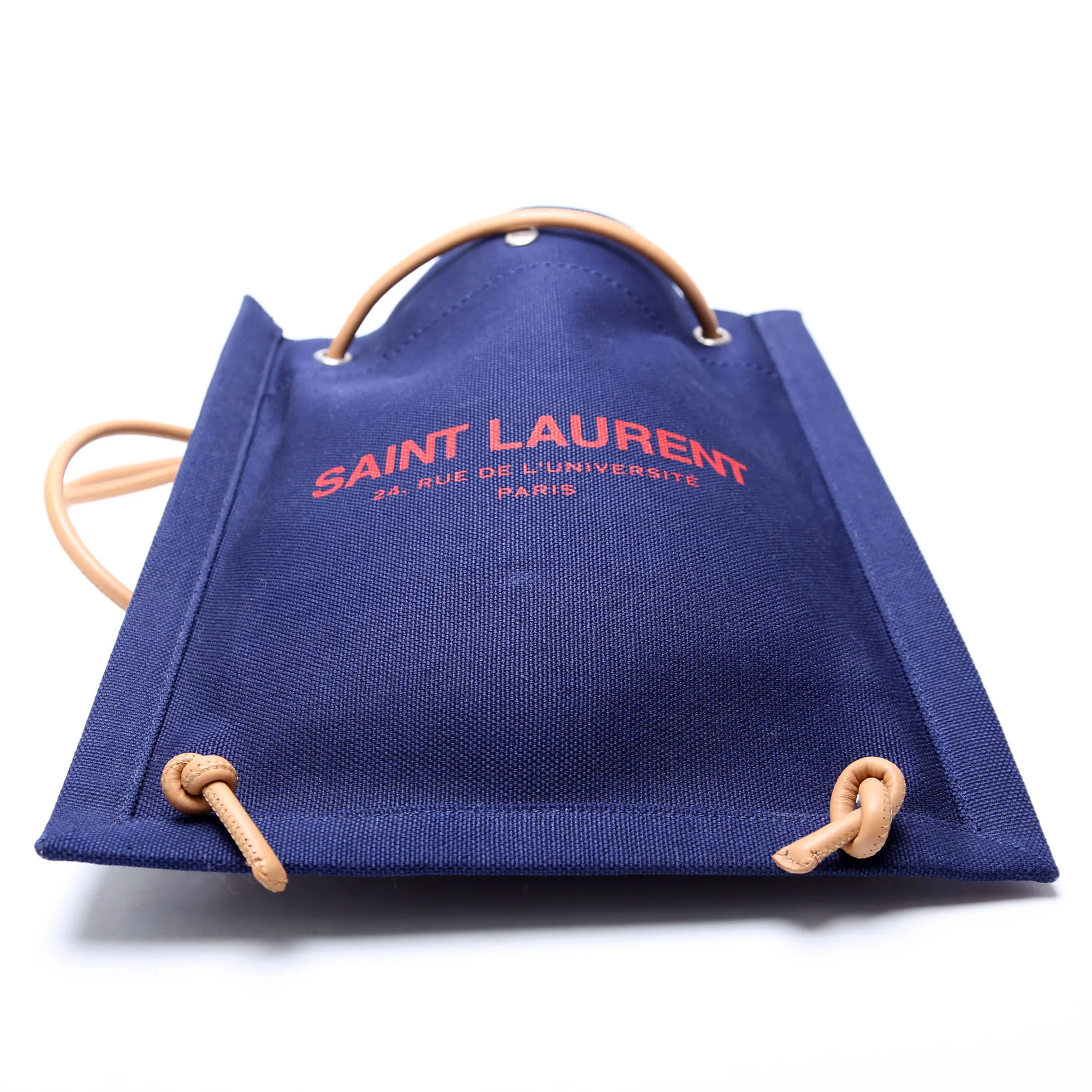 Rive Gauche Backpack Linen Calfskin Blue/Red - Image 4