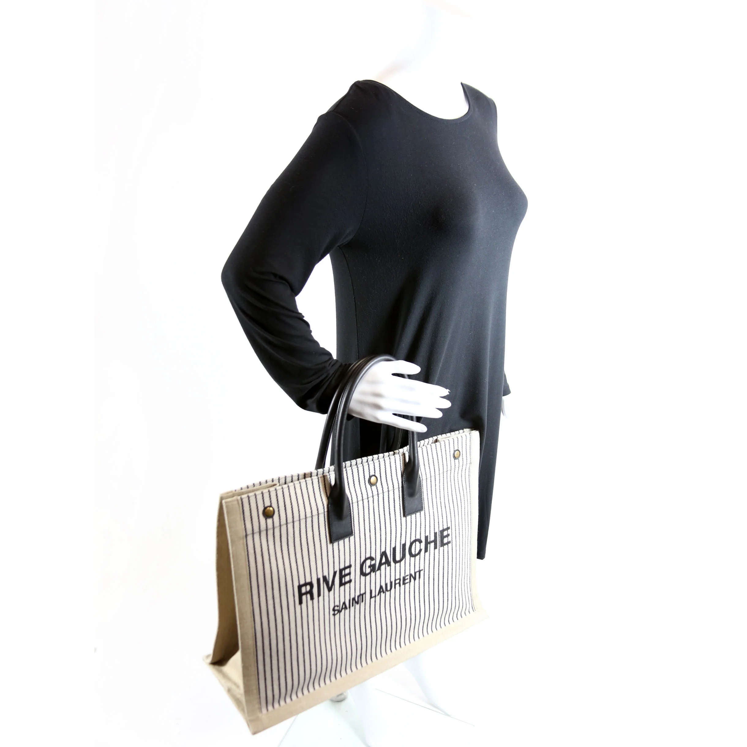 Rive Gauche Tote Bag Beige/Black - Image 9